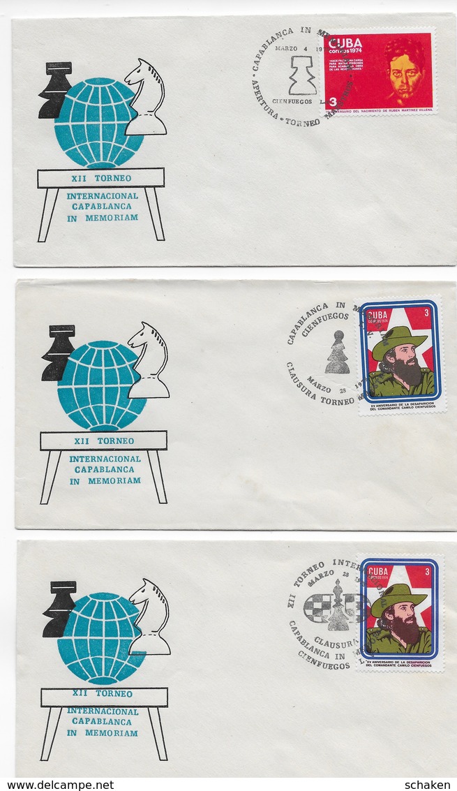 Cuba 1975; 3x Chess Ajedrez - Lettres & Documents
