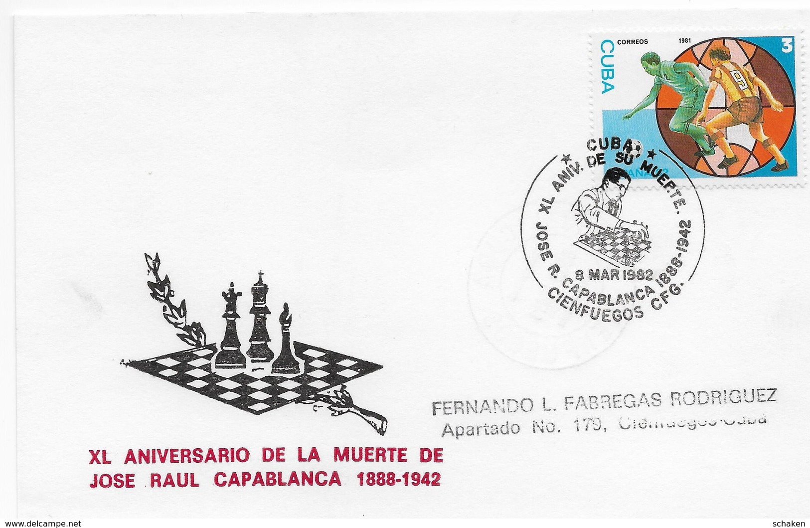 Cuba 1982;  Chess Ajedrez On Used Cover - Brieven En Documenten