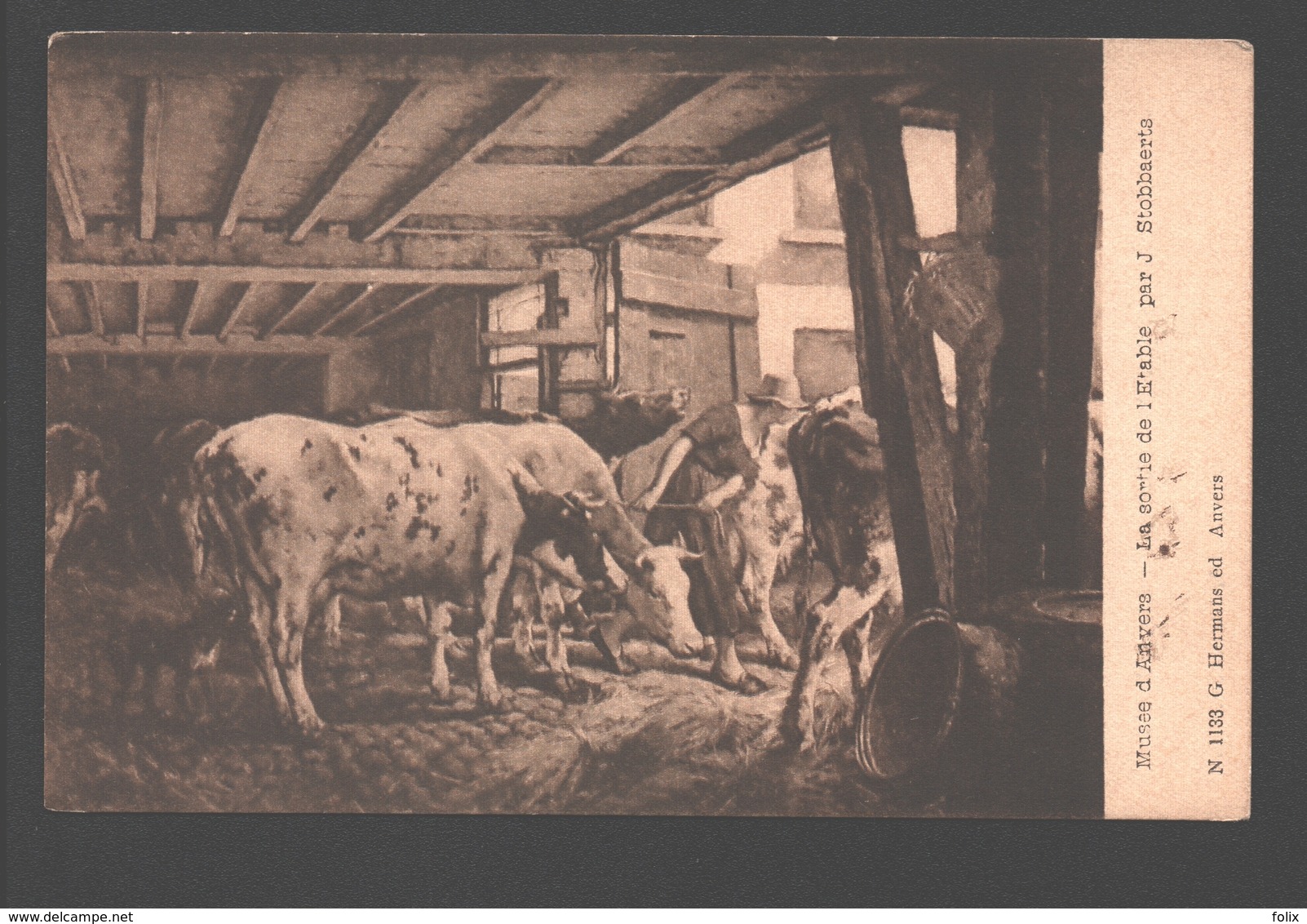 J. Strobbaerts - Musée D'Anvers / Antwerpen - La Sortie De L'Etable - Vacas