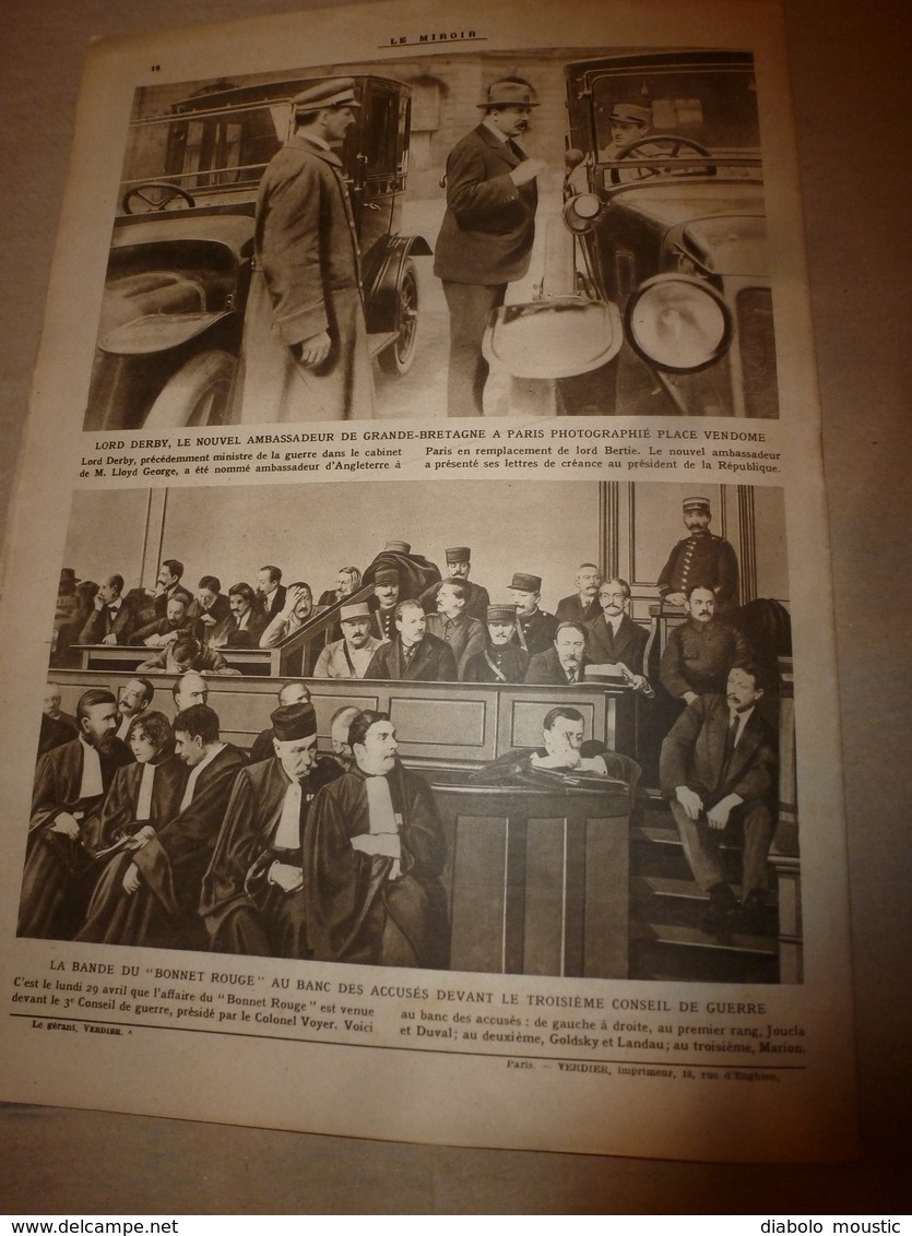 1918 LE MIROIR:Armée belge;Venise pont Rialto;Algérien à la baïonnette;Zeebrugge;Vindictive;Recrutement des noirs;etc