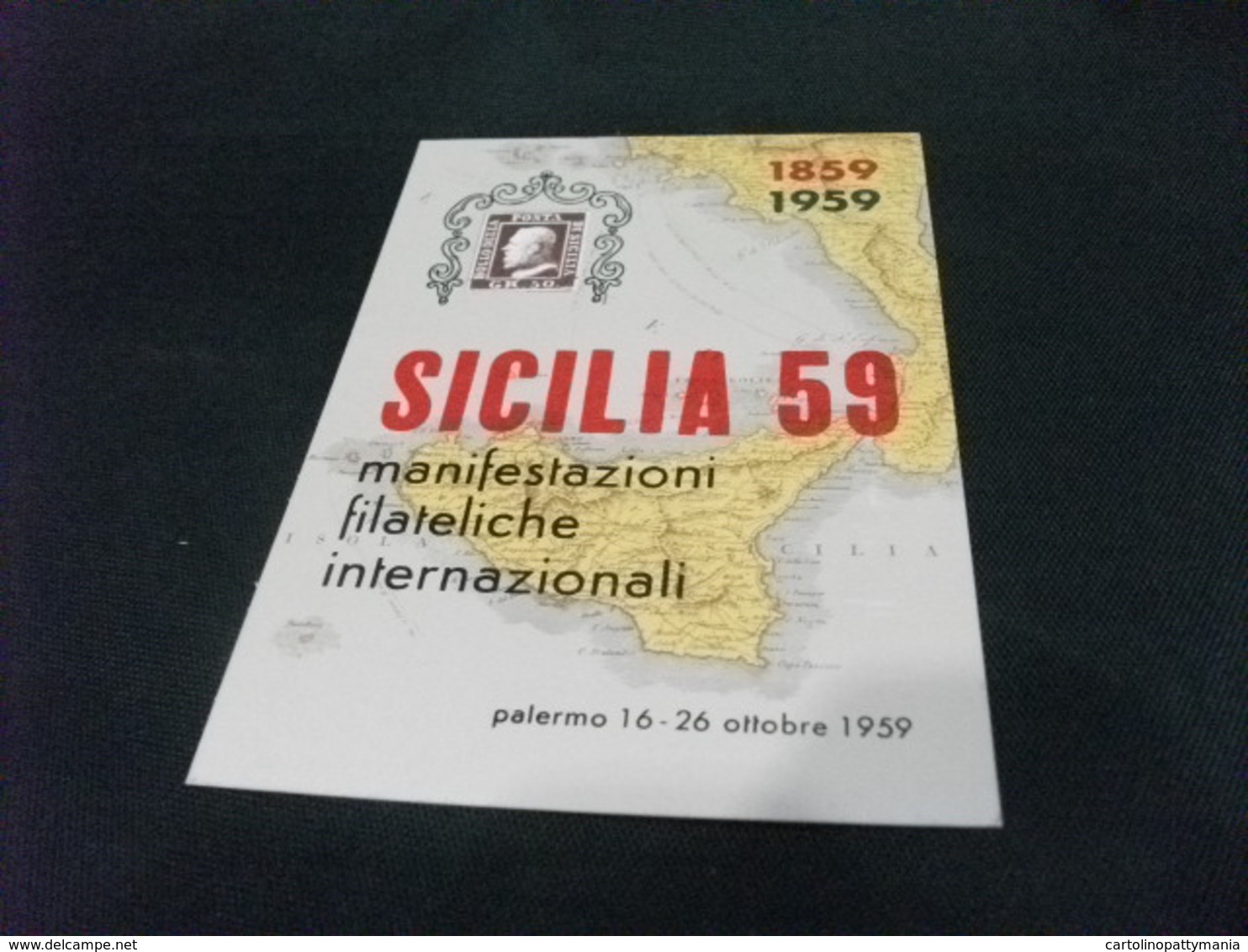 SICILIA 59 PALERMO 1959 FRANCOBOLLO RAPPRESENTAZIONE  CARTA GEOGRAFICA - Carte Geografiche