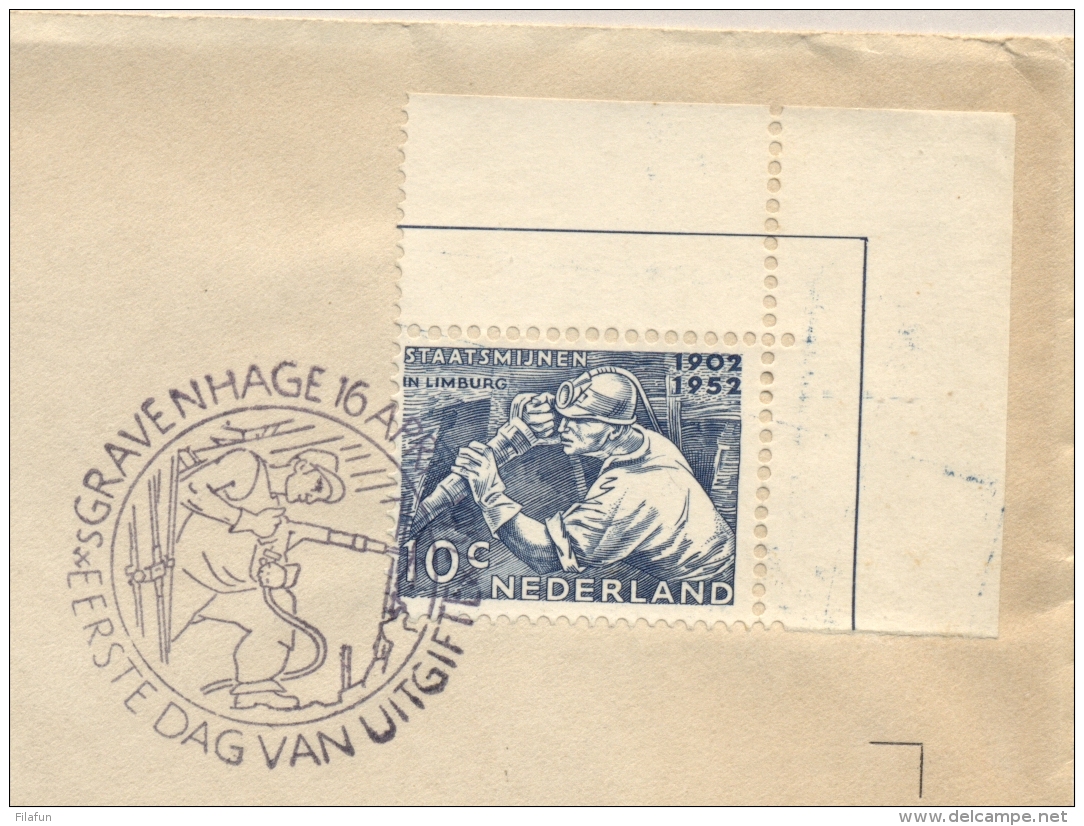 Nederland - 1952 - 10 Cent Staatsmijnen, Hoekstuk Op FDC Naar Arnhem - Brieven En Documenten