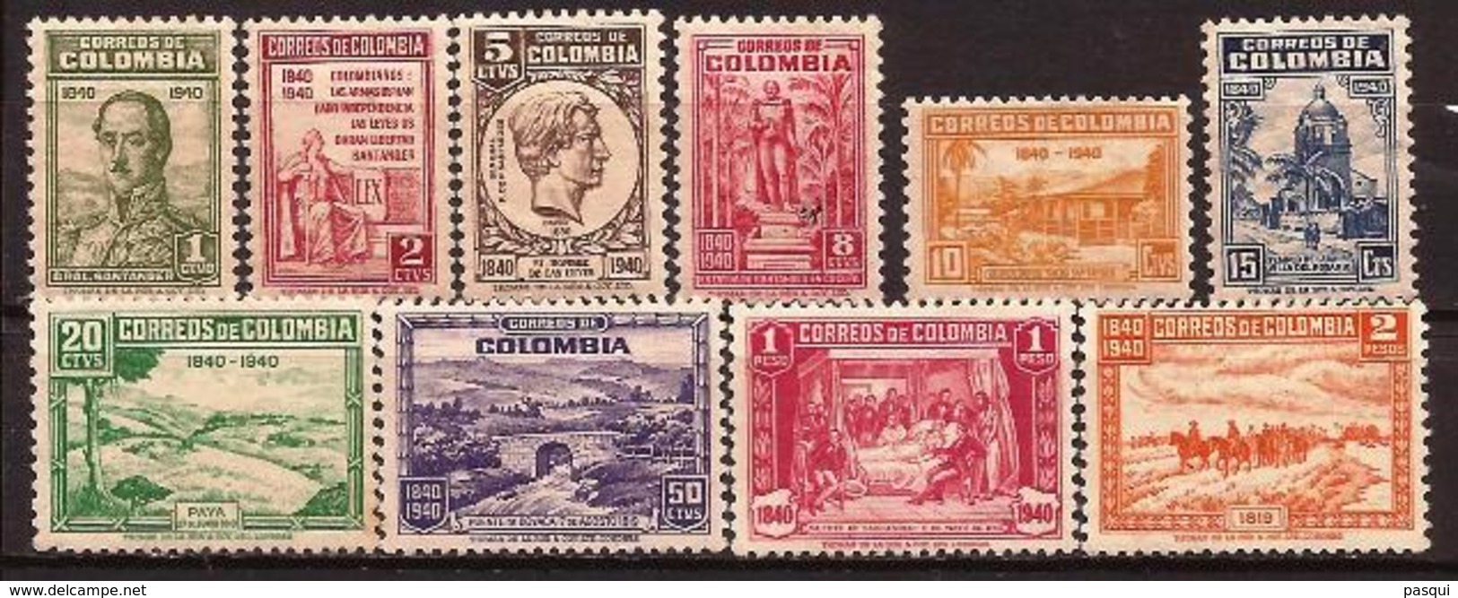 Colombia - Fx. 1020 - Yv. 339/48 - 100º Aniversario Del Gral. Santander - ** - Colombia