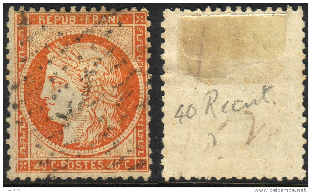 RARE &acute;4&acute; Retouché Sur 40c Siège TB (Y&amp;T N° 38d, Case 147, +200&euro;) - 1870 Siège De Paris