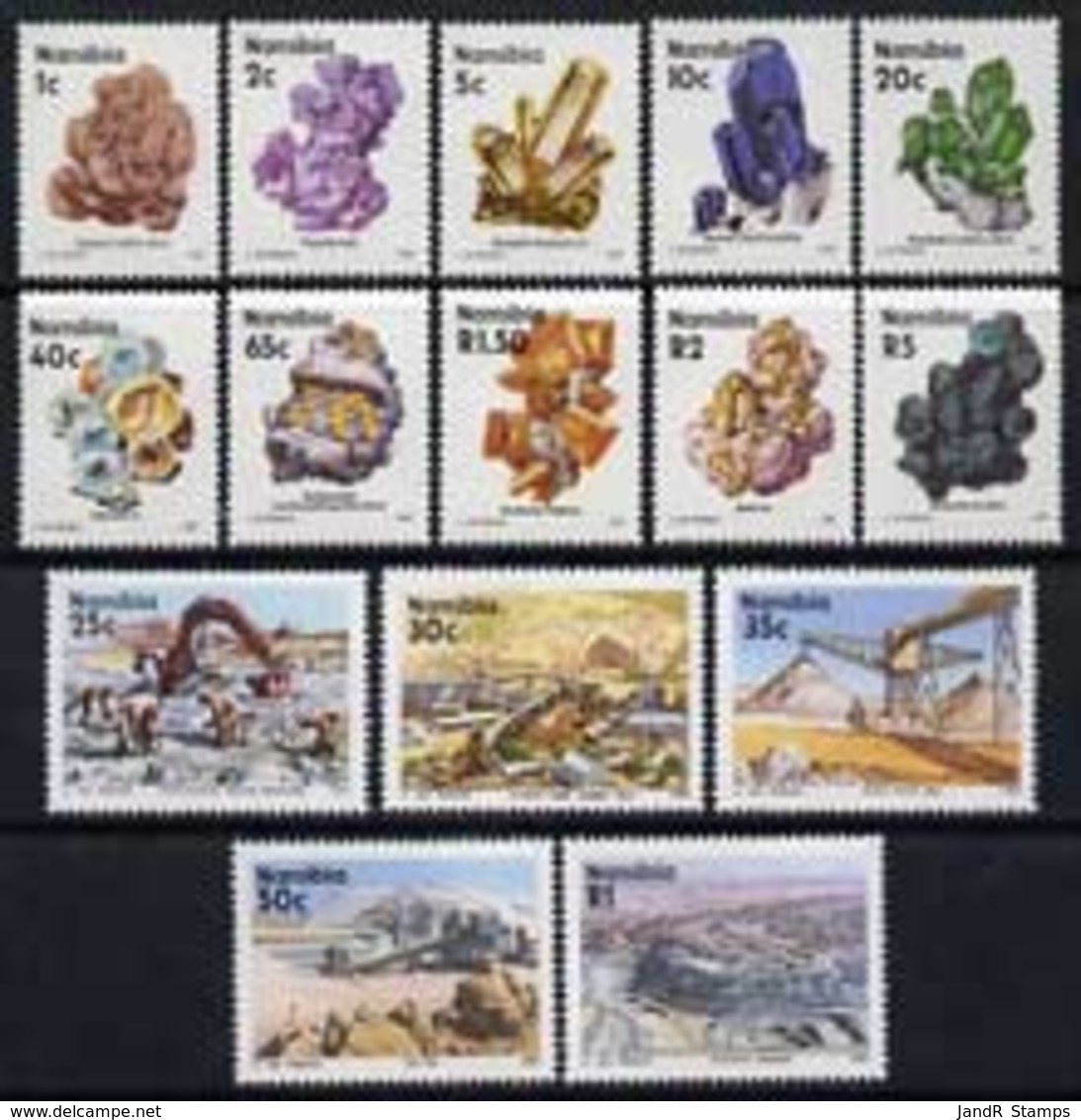 Namibia 1991 Minerals Definitive Set Of 15 Values Complete Mnh, SG 553-67* MINERALS MINING GEOLOGY - Namibia (1990- ...)