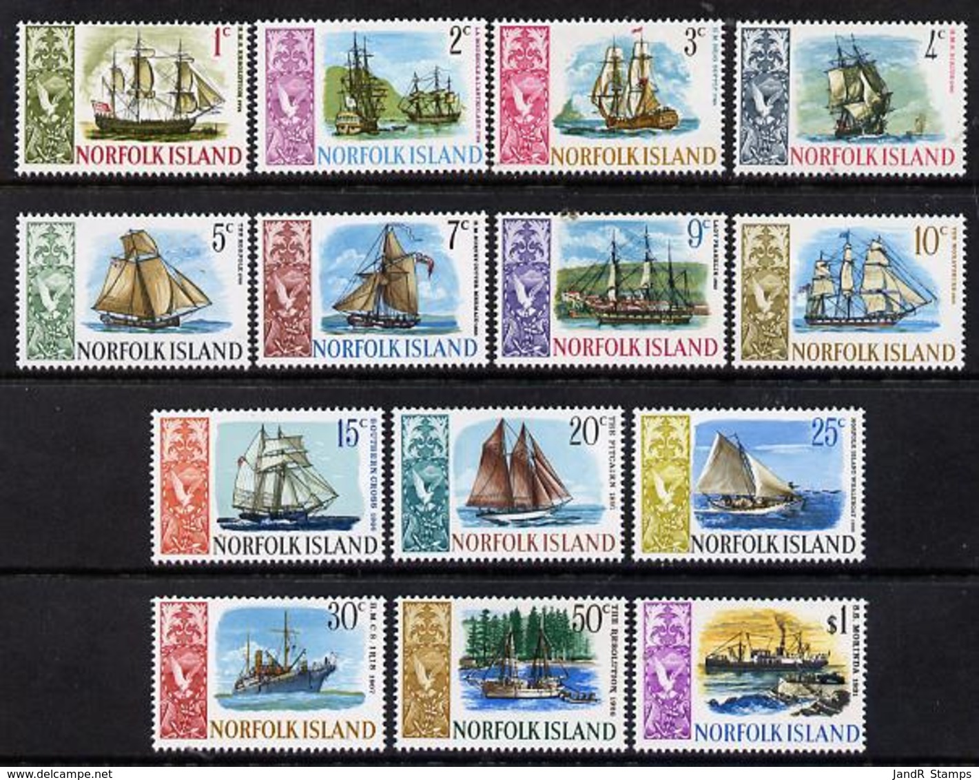 Norfolk Island 1967 Ships Definitive Complete Set Of 14 Mnh, SG 77-90 SHIPS CABLE - Norfolk Island