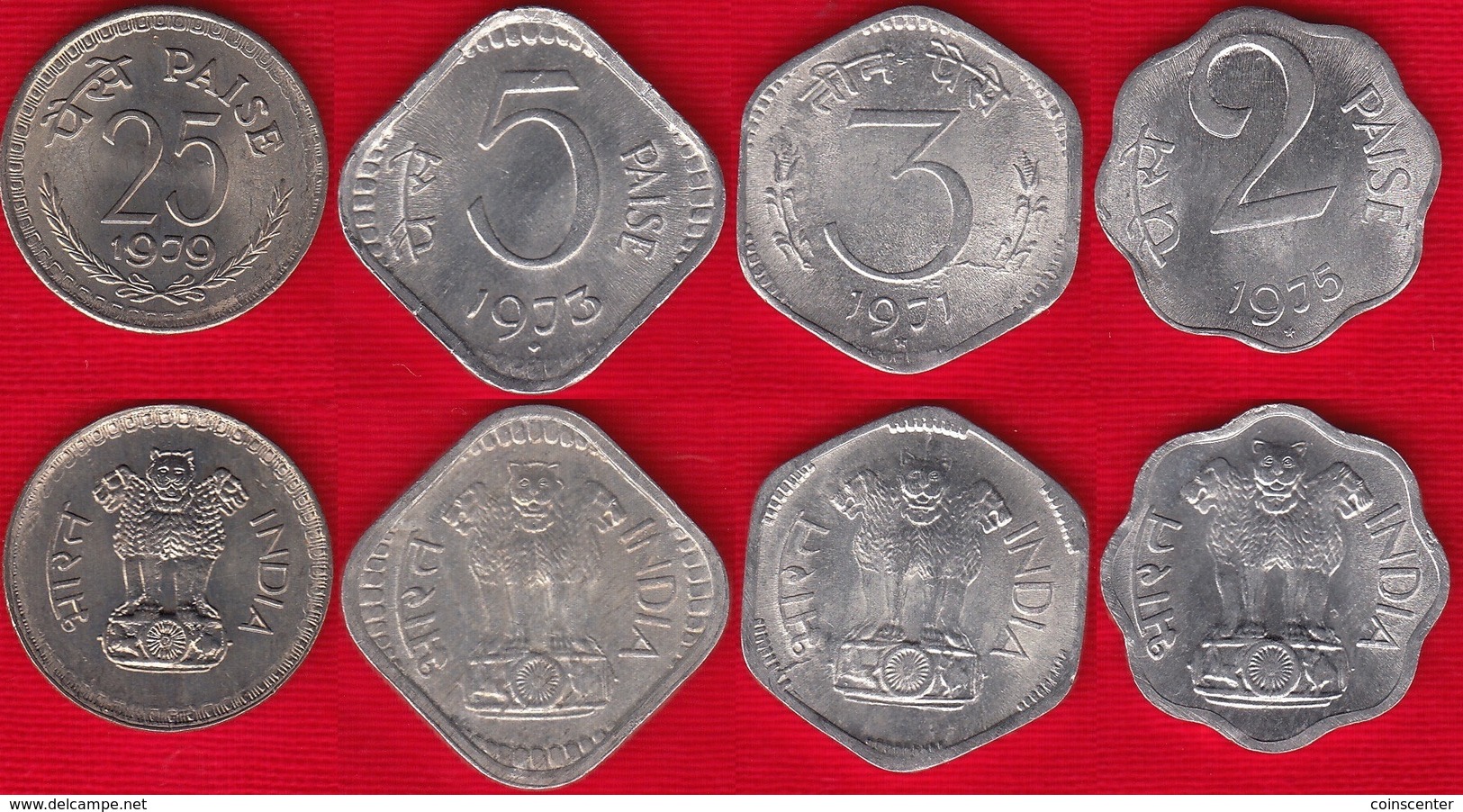 India Set Of 4 Coins: 2 - 25 Paise 1971-1979 UNC - India