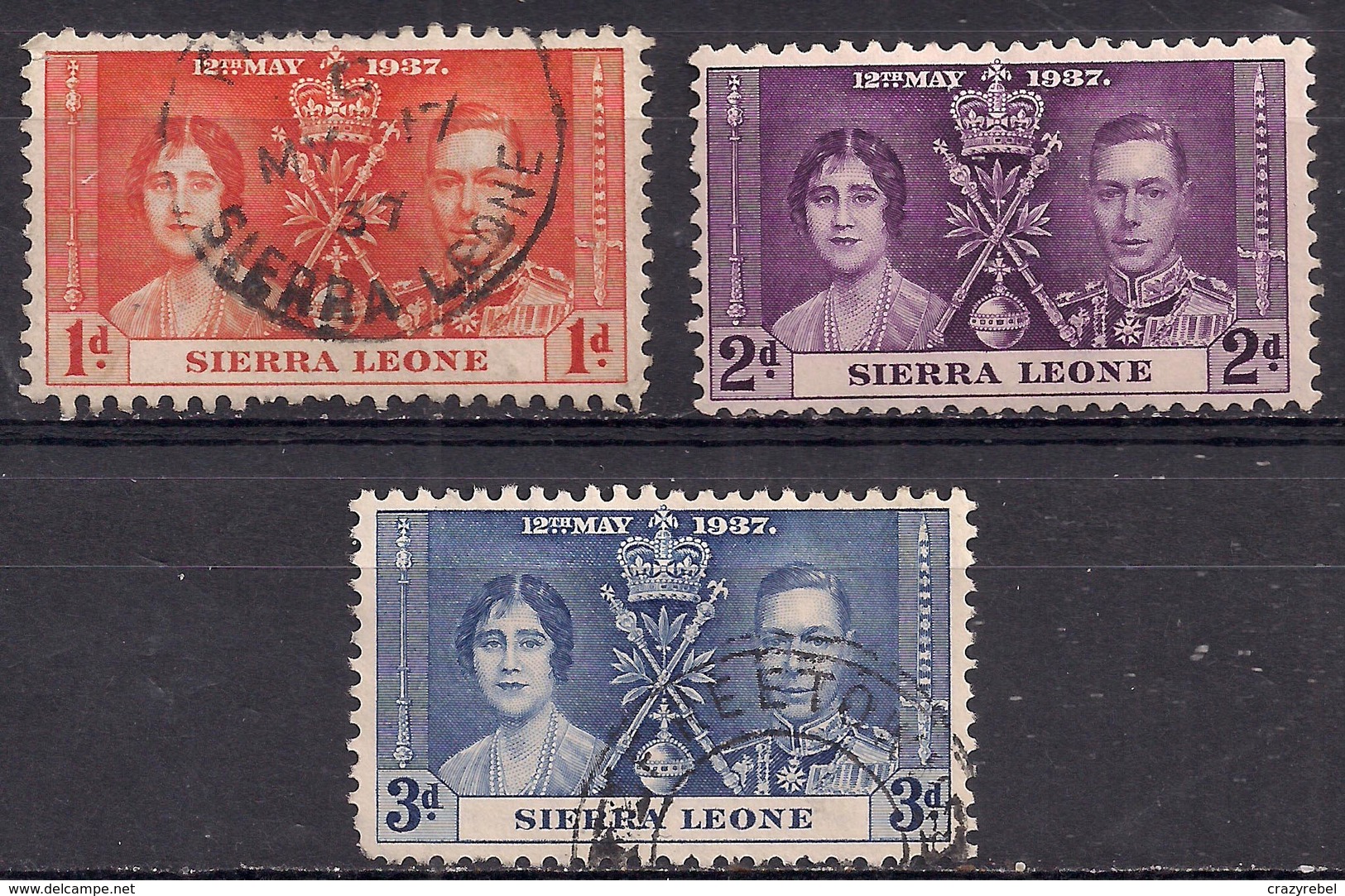 Sierra Leone 1937 KGV1  Set Of Coronation Used SG 185 – 187 ( G1467 ) - Sierra Leone (...-1960)