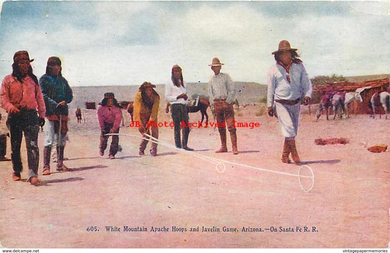 274645-Native American Apache Indians, White Mountain, Hoops & Javelin Games, Santa Fe Railroad - Native Americans