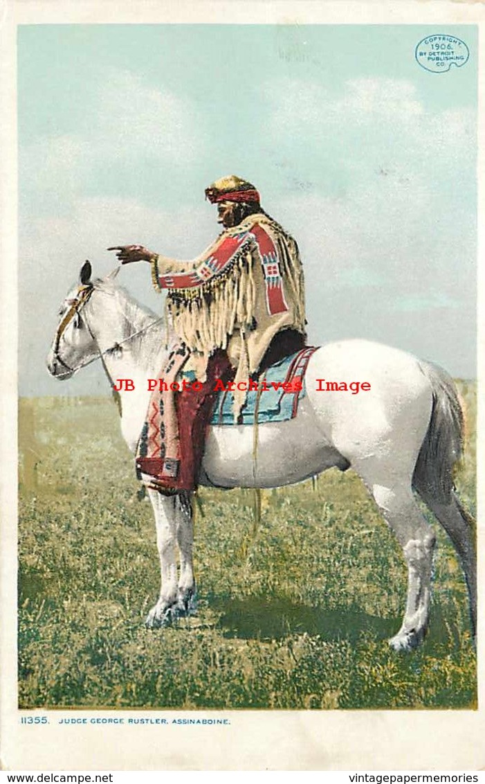 274647-Native American Assiniboine Indians, Judge George Rustler On Horse, Detroit Pub No 11355 - Native Americans