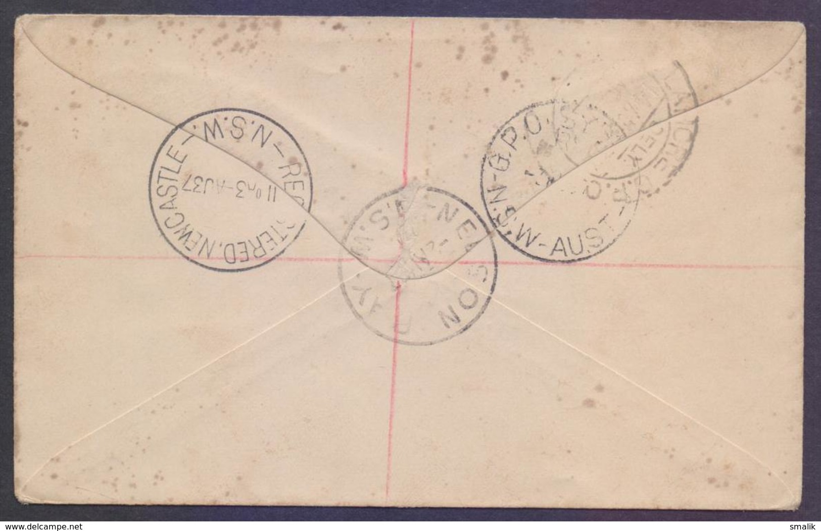 AUSTRALIA Postal History Cover, Registered Used 2.8.1937 From NELSON BAY To LAHORE INDIA (Now PAKISTAN) - Covers & Documents