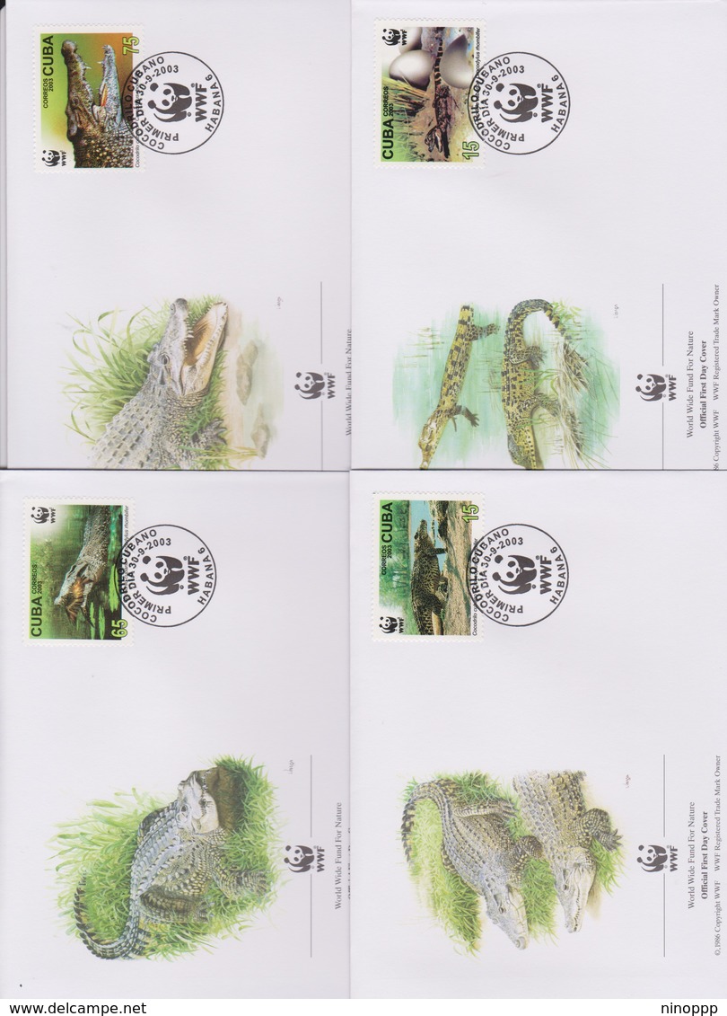 World Wide Fund For Nature 2003 Cuba- Crocodiles  ,Set 4 Official First Day Covers - FDC