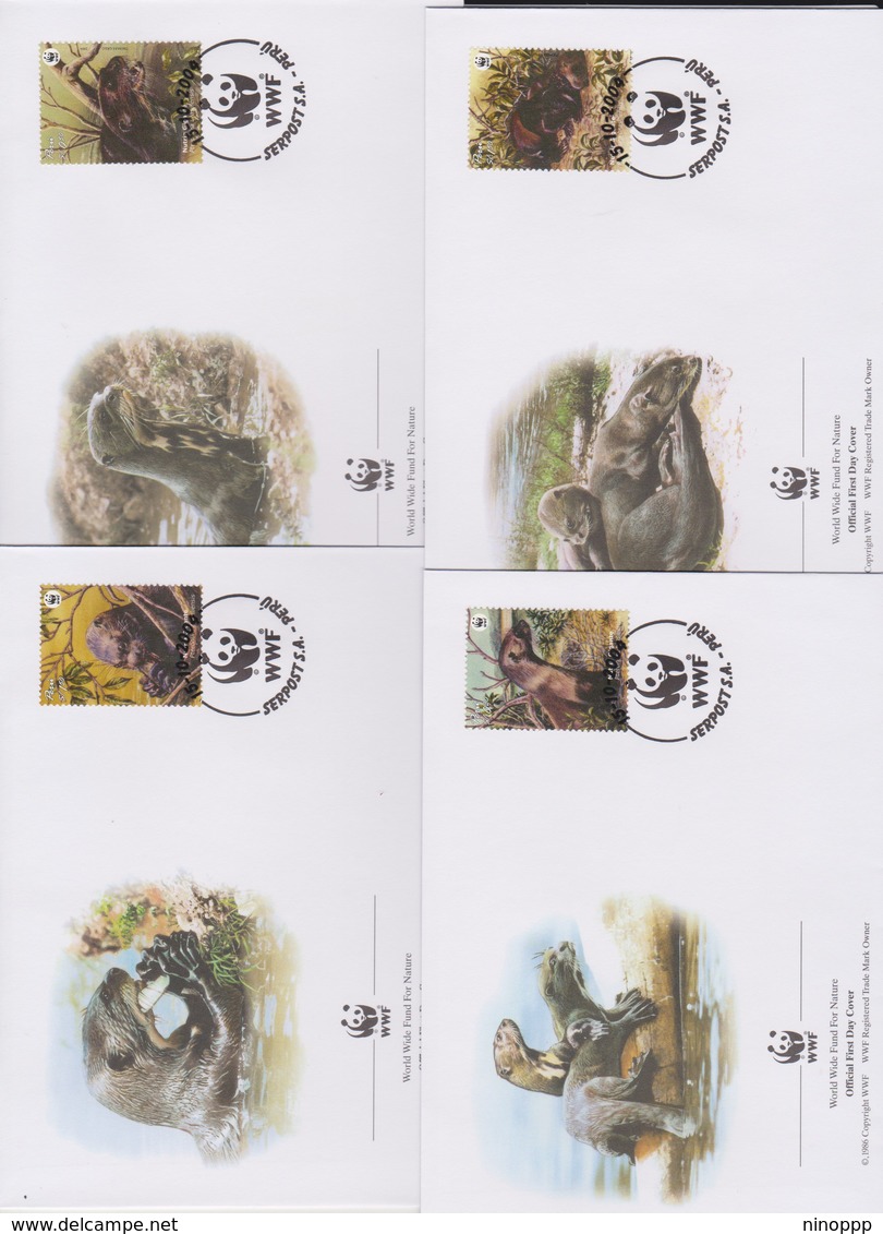 World Wide Fund For Nature 2004 Peru -Giant Otte,Set 4 Official First Day Covers - FDC