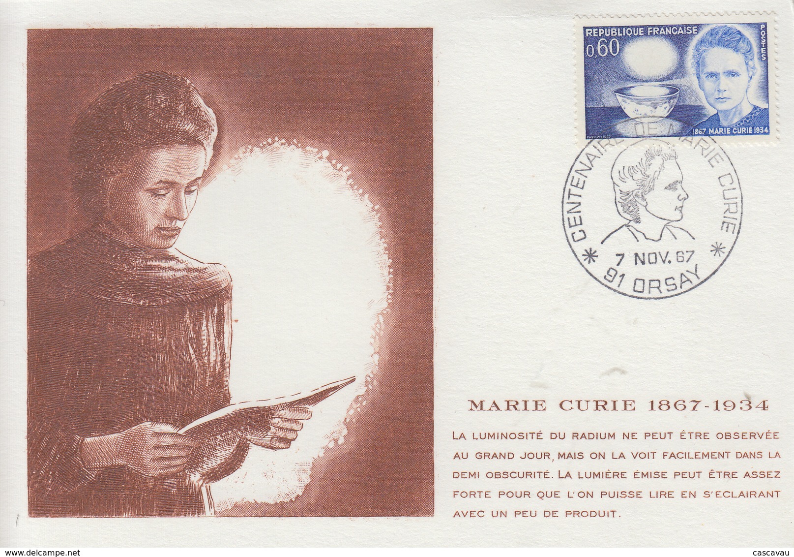 Carte  Maximum  FRANCE   Centenaire  De  Marie  CURIE   ORSAY  1967 - 1960-1969