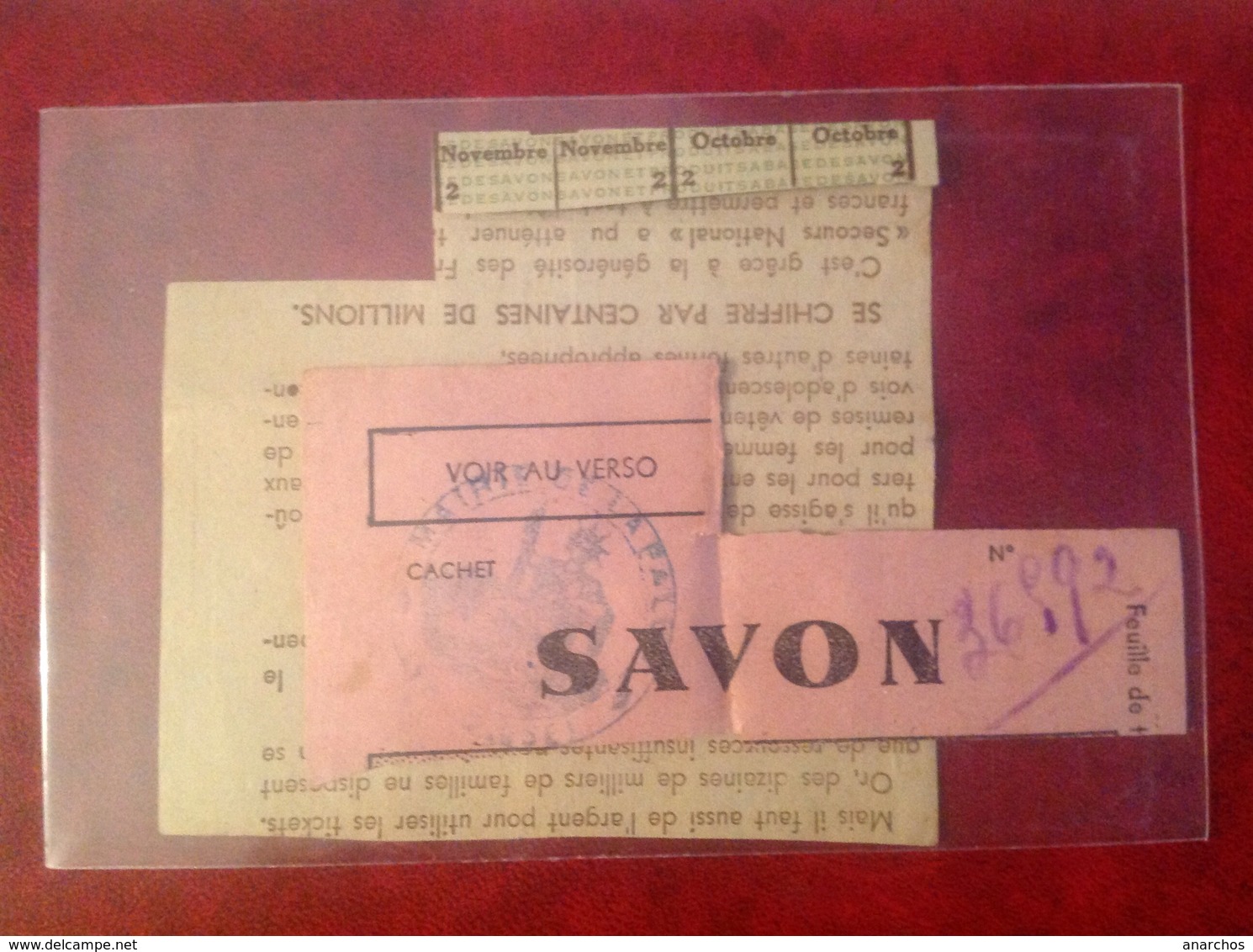 Ticket De Rationnement 1941 Mairie De Lapalud Savon - Autres & Non Classés