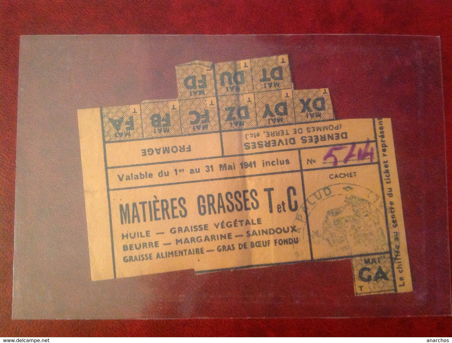 Ticket De Rationnement 1941 Mairie De Lapalud Huile Beurre - Other & Unclassified