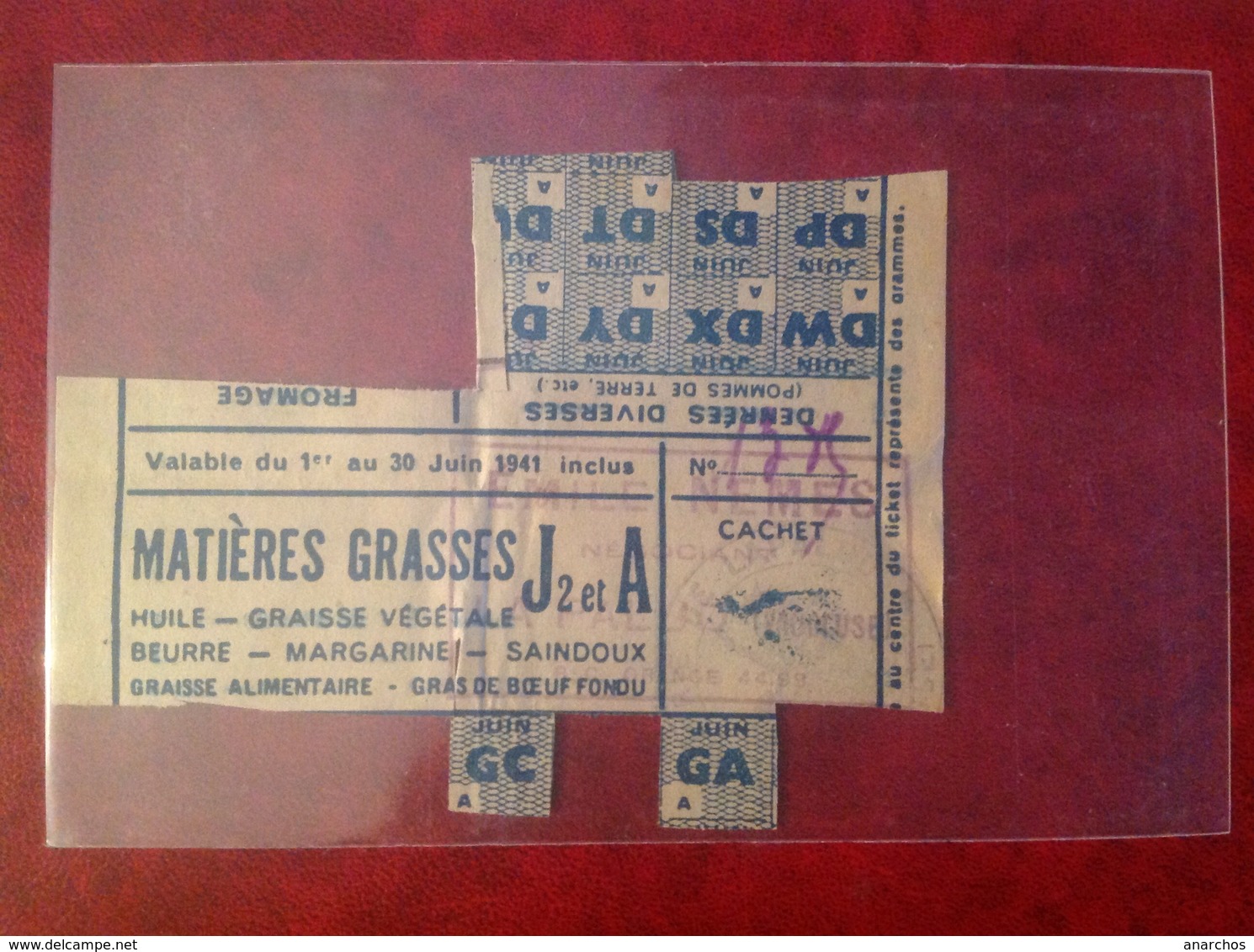 Ticket De Rationnement 1941 Mairie De Lapalud Gras De Bœuf Graisse Végétale - Autres & Non Classés