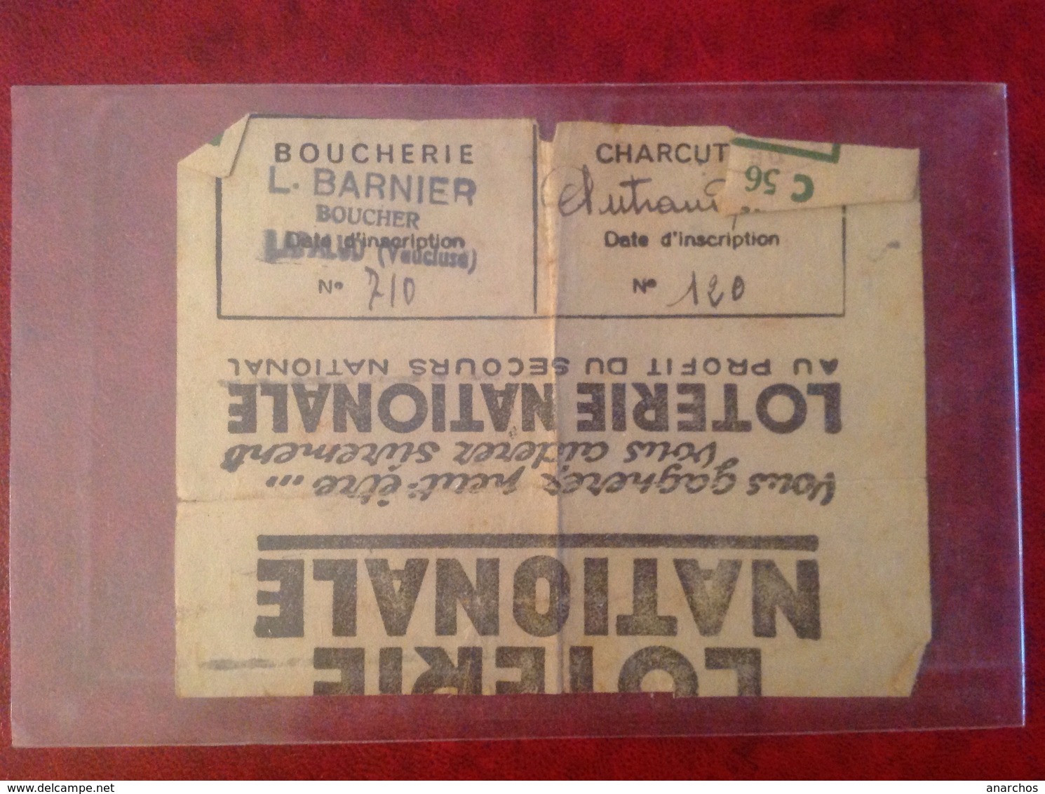 Ticket De Rationnement 1941 Mairie De Lapalud Boucherie Barnier - Otros & Sin Clasificación