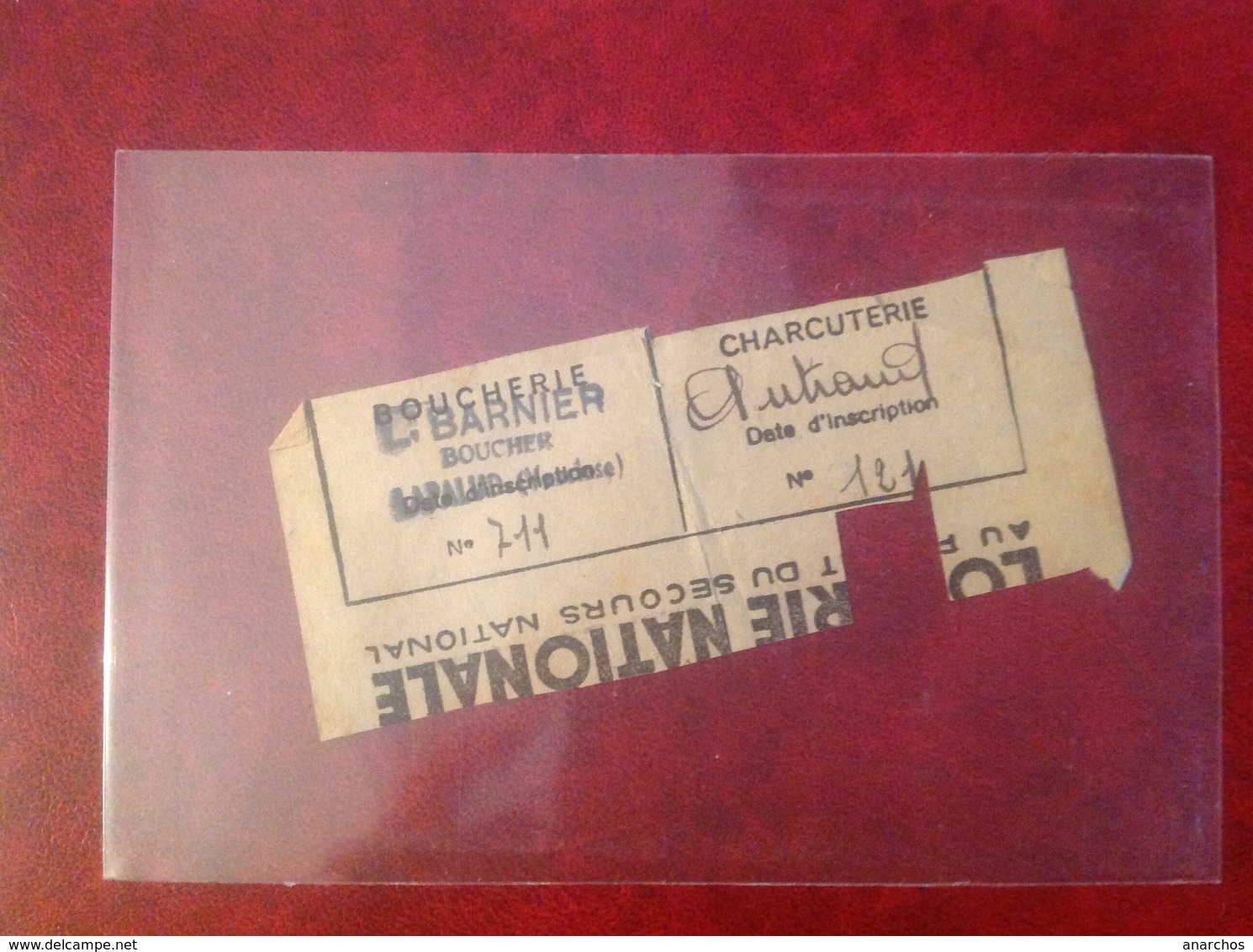 Ticket De Rationnement 1941 Mairie De Lapalud Boucherie Barnier - Autres & Non Classés