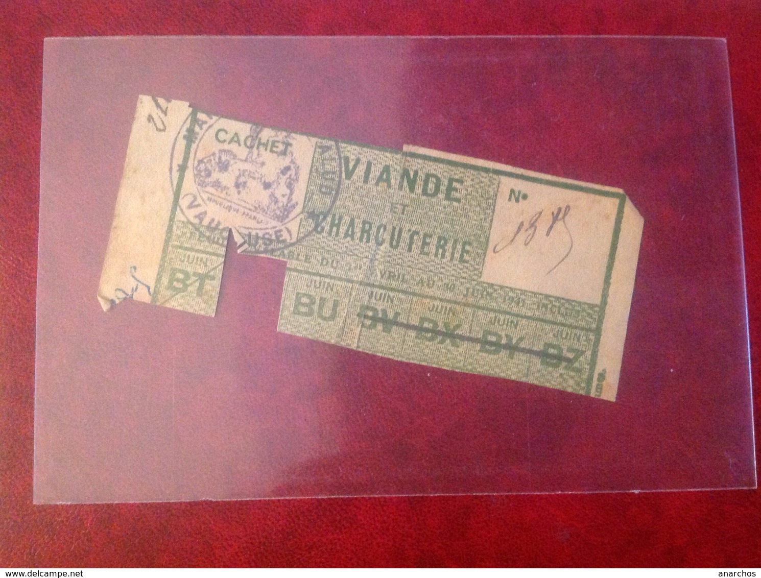 Ticket De Rationnement 1941 Mairie De Lapalud Boucherie Barnier - Autres & Non Classés