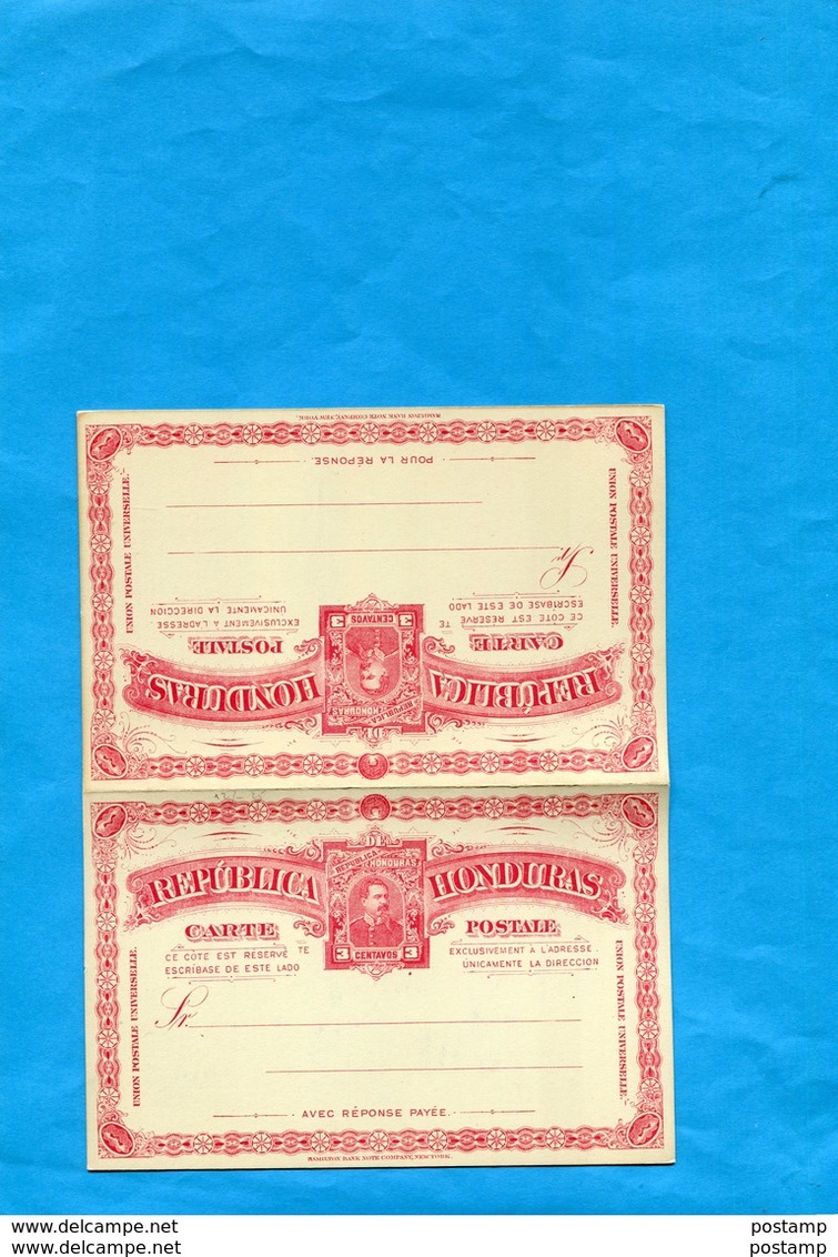 HONDURAS-carte Entier Postal-stationnery-"Con Repuesta Pagada"  1891-neuve-3-c Rouge-Président Bogran - Honduras