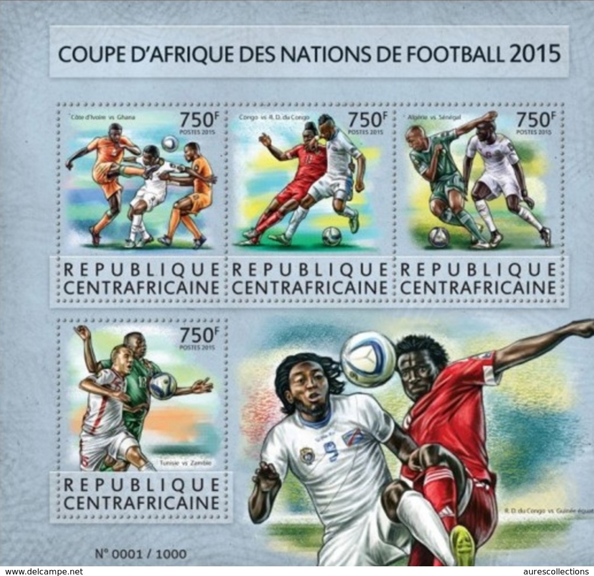 ¤¤ ALGERIA IN STAMPS ¤¤ CENTRAL AFRICAN REPUBLIC CENTRAFRICAINE 2015 AFRICA SOCCER FOOTBALL CUP SHEET BLOC BLOCK  MNH - Non Classés
