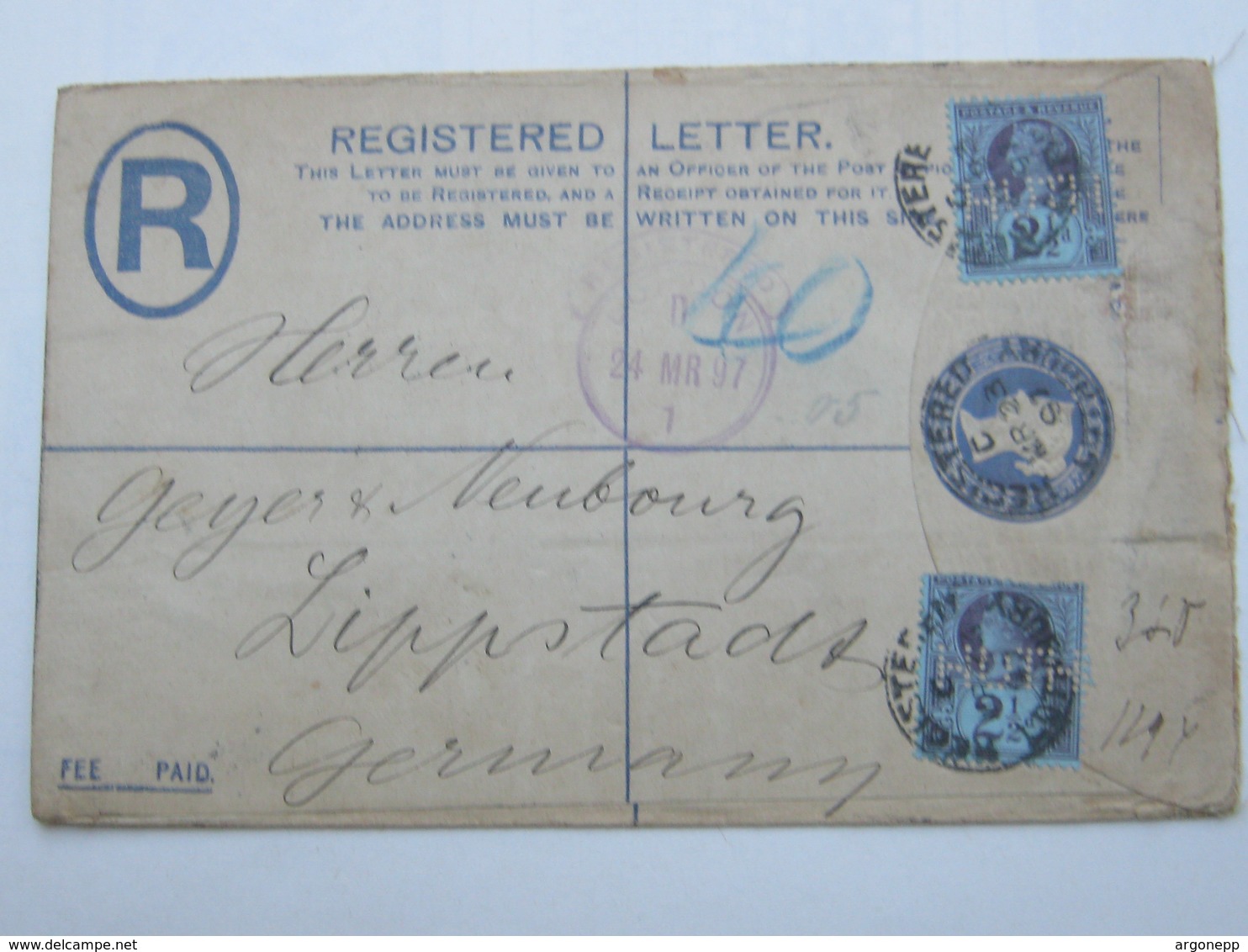 1896 , Perforation , Perfin ,registered  Cover To Germany - Perfins