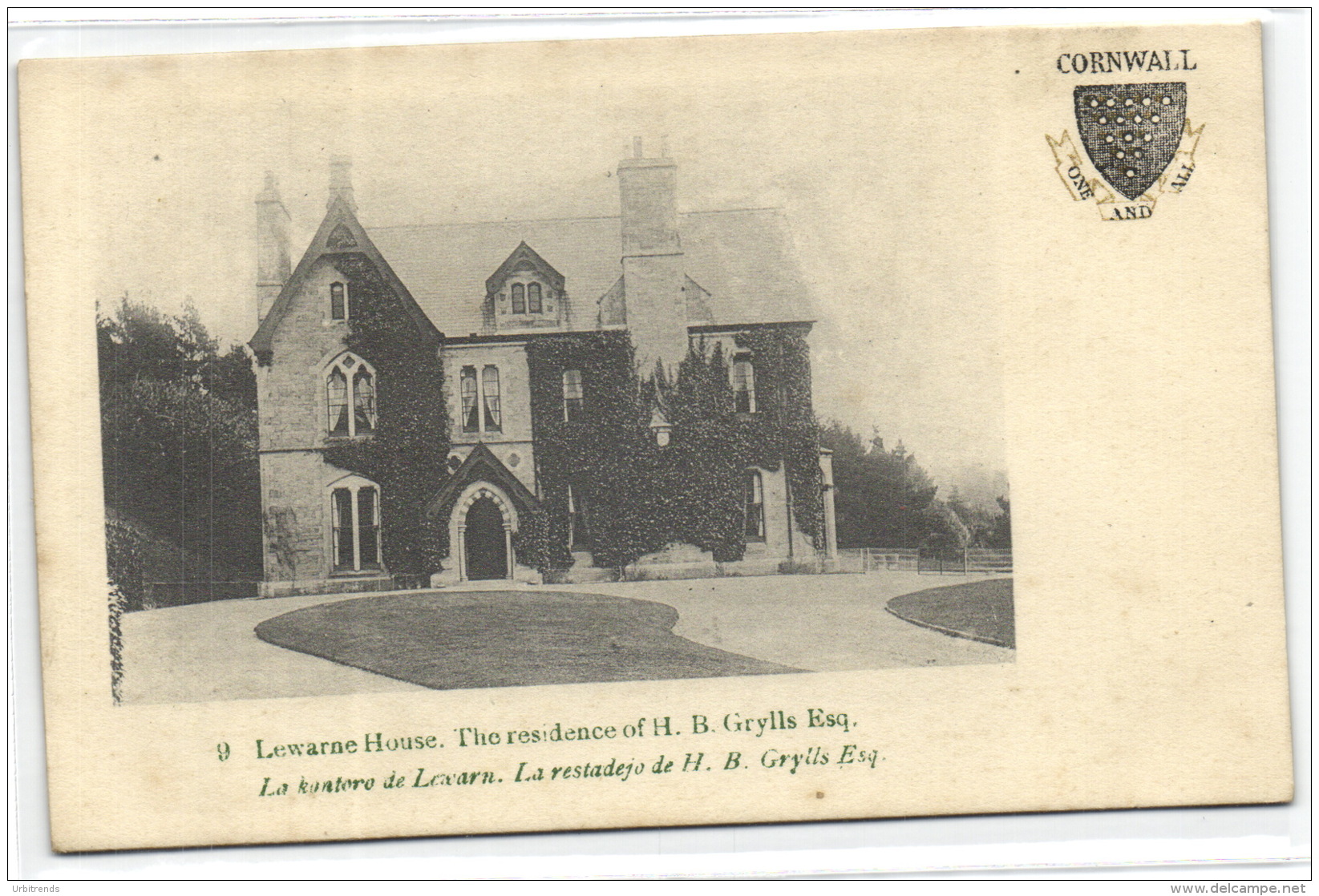 1 Postcard Other-Cornwall Lewarne House. The Residence Of H.B Grylls - Autres & Non Classés