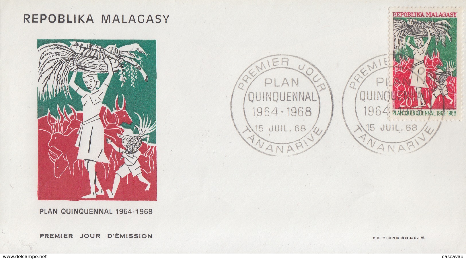 Enveloppe  FDC  1er  Jour   MADAGASCAR    Plan  Quinquennal   1968 - Madagascar (1960-...)