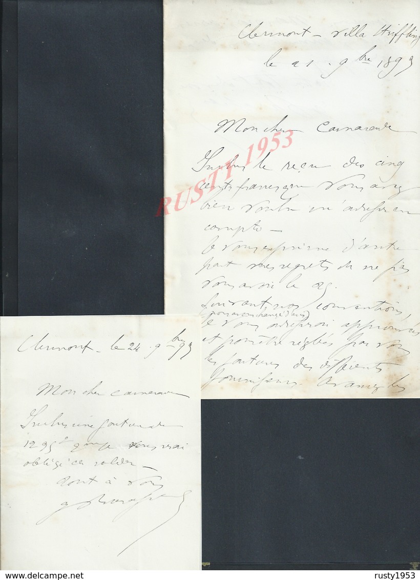 2 LETTRES DE 1899 ECRITE DE CLERMONT VILLA HUFFLING : - Manuscripts