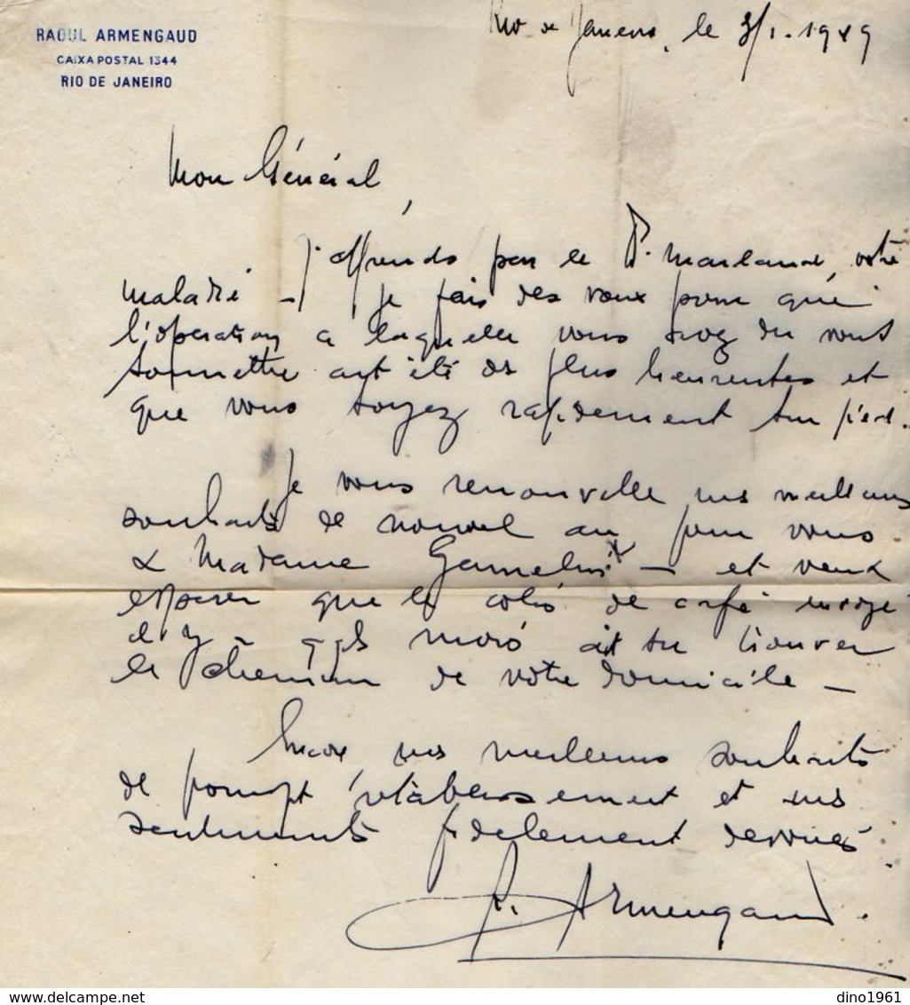 VP13.070 - RIO DE JANEIRO 19?? - Lettre De Mr Raoul ARMENGAUD Pour Mr Le Général GAMELIN - Manuscripts