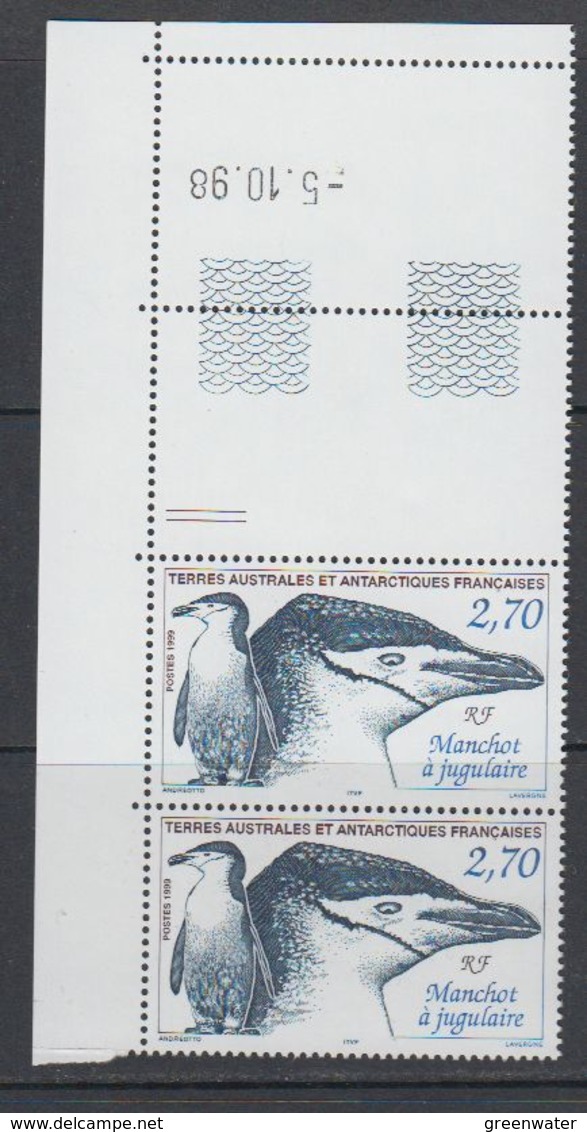 TAAF 1999 Manchot à Jugulaire 1v Pair (corner, Printing Date)  ** Mnh (40894J) - Ongebruikt