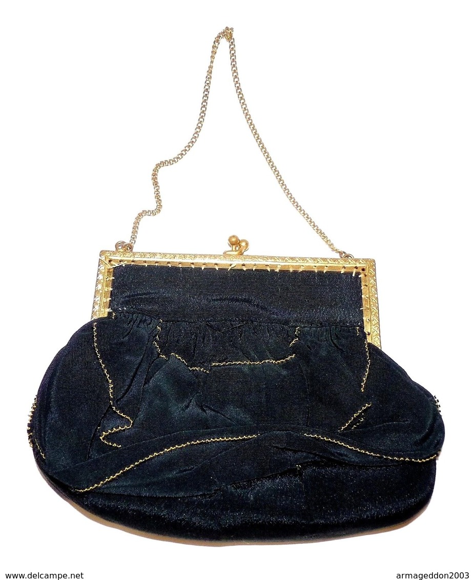 ANCIEN PETIT SAC POCHETTE PORTE MONNAIE TISSU MÉTAL DORE CISELÉ CHAÎNETTE BE - Autres & Non Classés