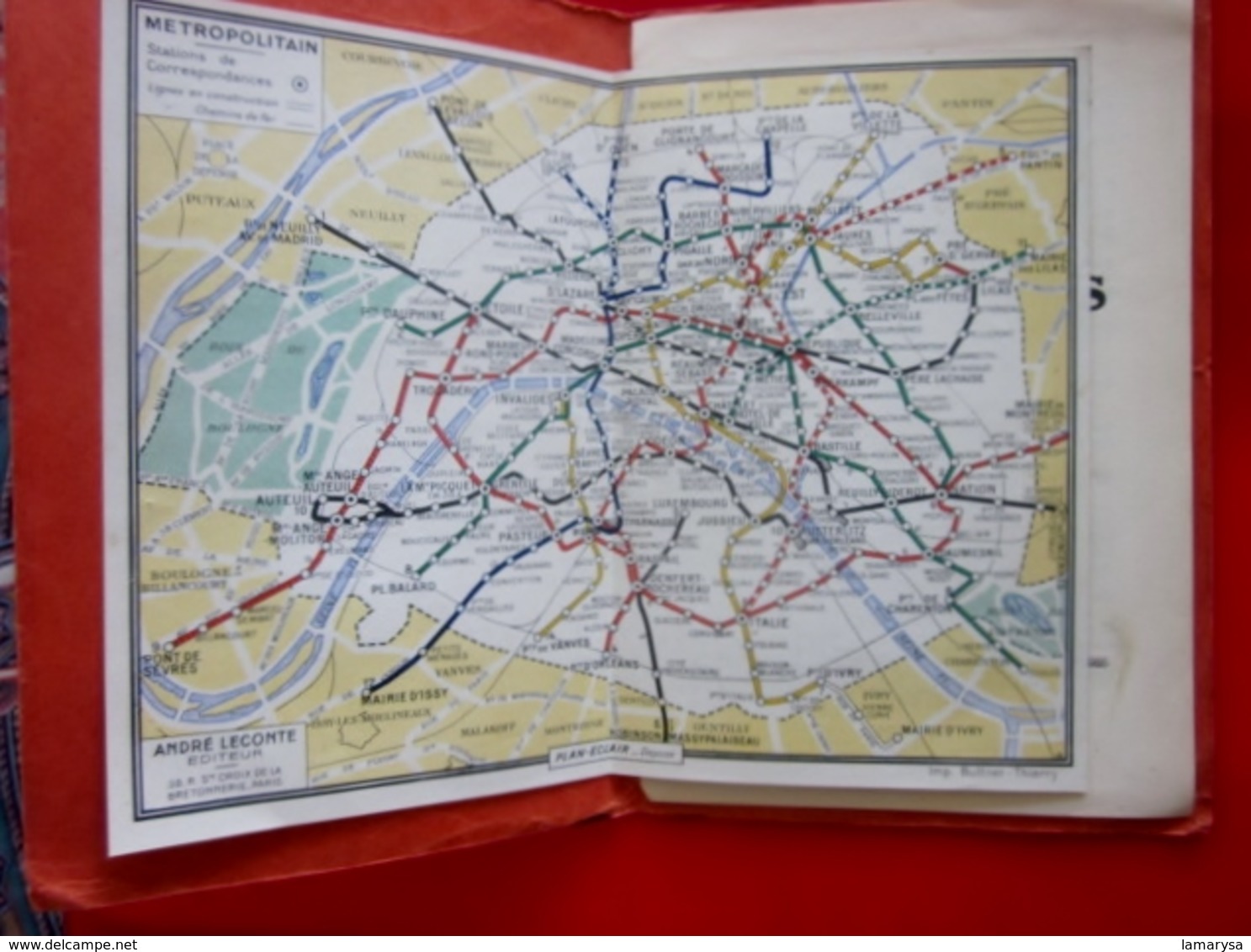 ITINÉRAIRE MÉTROPOLITAIN METRO Ancienne Carte Plan Réseau Monumental PARIS & Environs-Schémas De Lignes-A.LECONTE Edit. - Europe