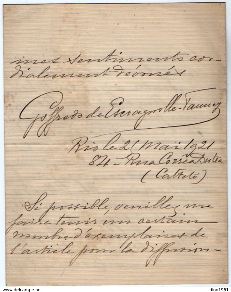 VP13.074 - Brésil - RIO DE JANEIRO 1921 - Lettre De Mr Goffredo De ESCRAGNOLLE - TAUNEY  Pour Mr Le Général GAMELIN - Manuscrits