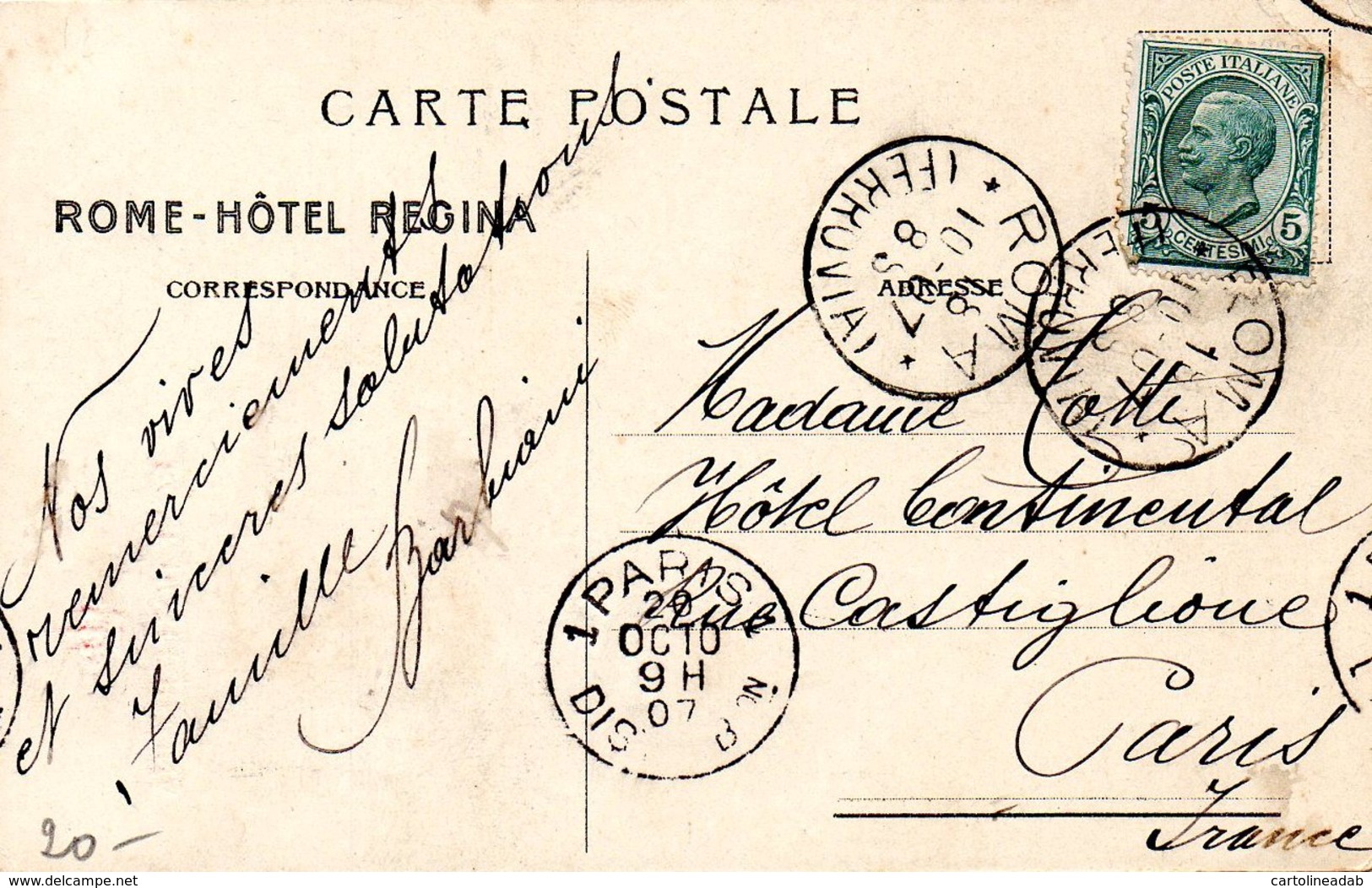 [DC7556] CPA - ROMA - HOTEL REGINA - Viaggiata 1907 - Old Postcard - Alberghi & Ristoranti