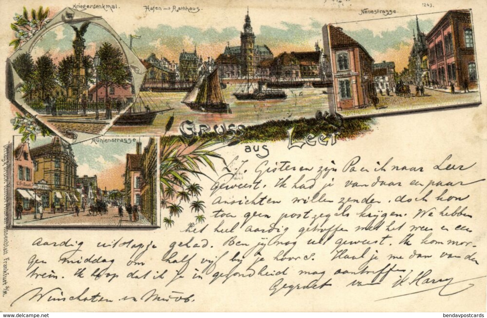 LEER, Ostfr., Mühlenstrasse, Denkmal, Hafen Mit Rathhaus, Neuestrasse (1900) AK - Leer