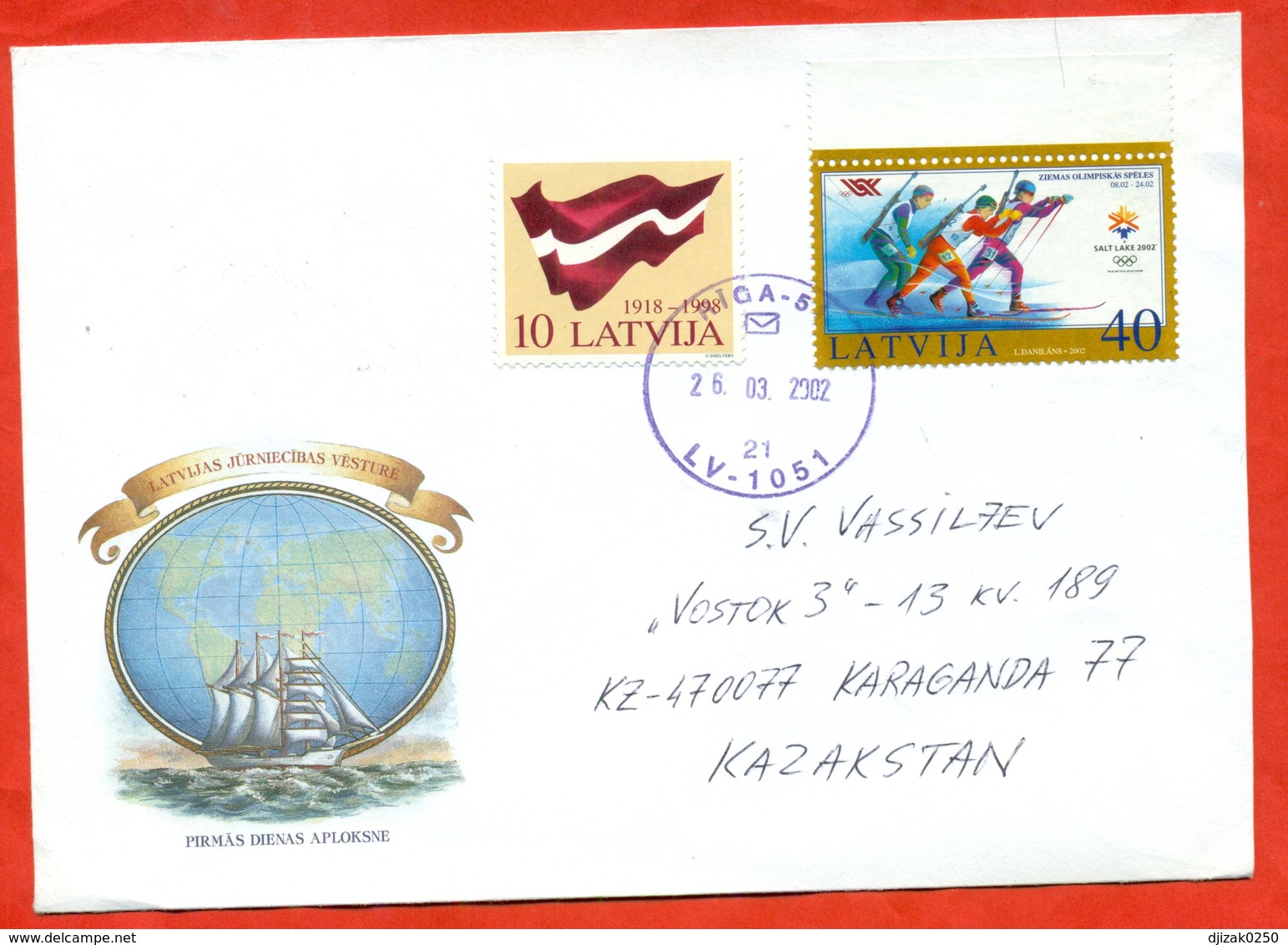 Latvia 2002. Flag/Olimpiada. The Envelope Actually Passed The Mail. - Letland