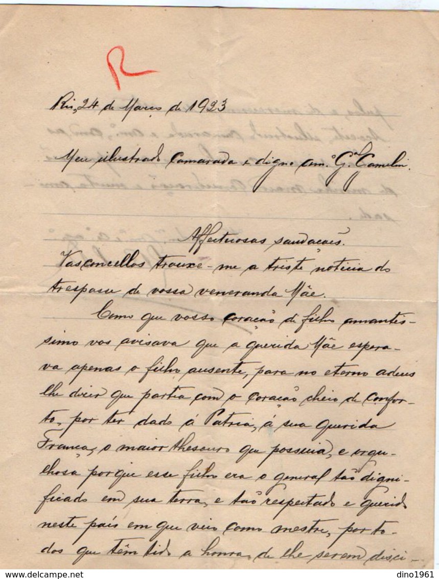 VP13.076 - Brésil - RIO DE JANEIRO 1923 - Lettre De Mr ??  Pour Mr Le Général GAMELIN - Manuscripts