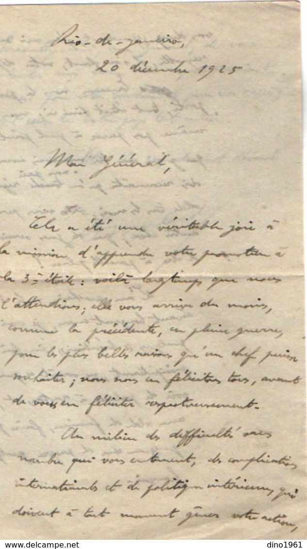 VP13.077 - Brésil - RIO DE JANEIRO 1925 - Lettre De Mr D. MARLAUDY  Pour Mr Le Général GAMELIN - Manuscrits