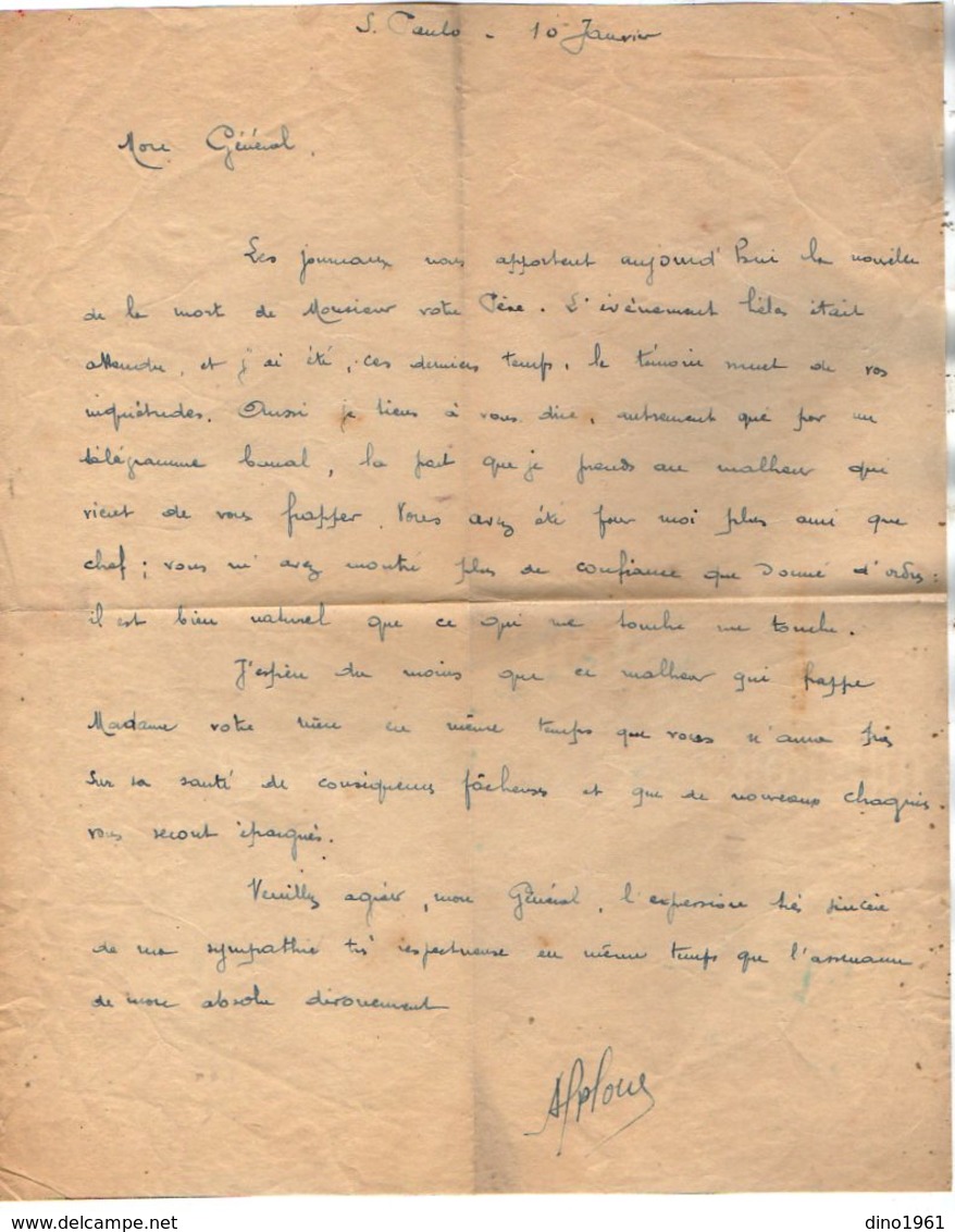 VP13.080 - Brésil - S. PAULO  - Lettre De Mr ?? Pour Mr Le Général GAMELIN - Manuscrits