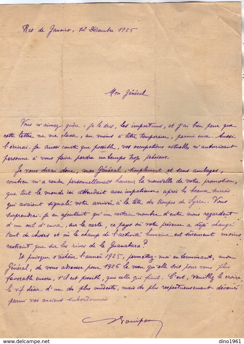 VP13.081 - Brésil - RIO DE JANEIRO 1925  - Lettre De Mr ?? Pour Mr Le Général GAMELIN - Manuscripts
