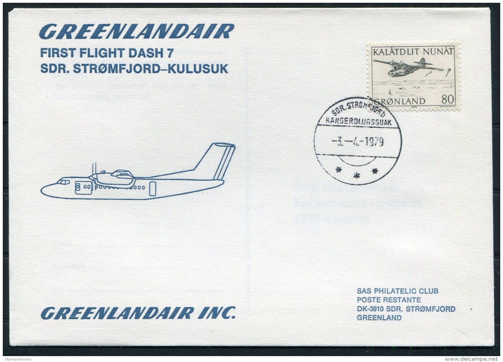 1979 Greenland SAS First Flight Cover. Stromfjord - Kulusuk, Slania Aircraft Parachutes - Covers & Documents