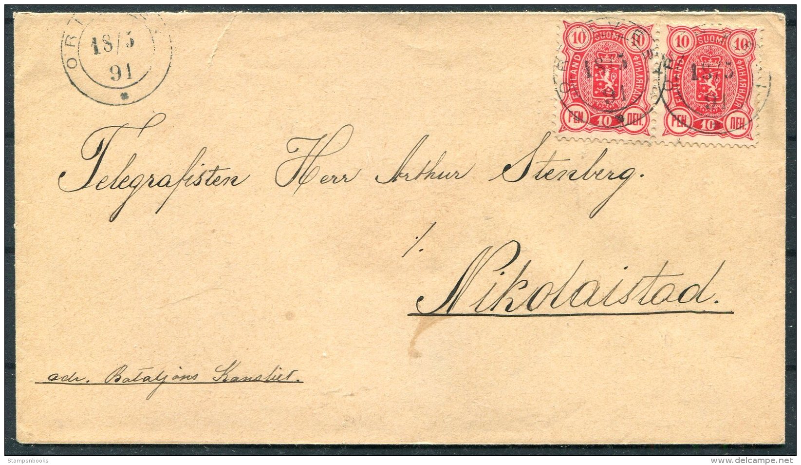 1891 Finland Orihvesi Cover - Nikolaistad - Covers & Documents