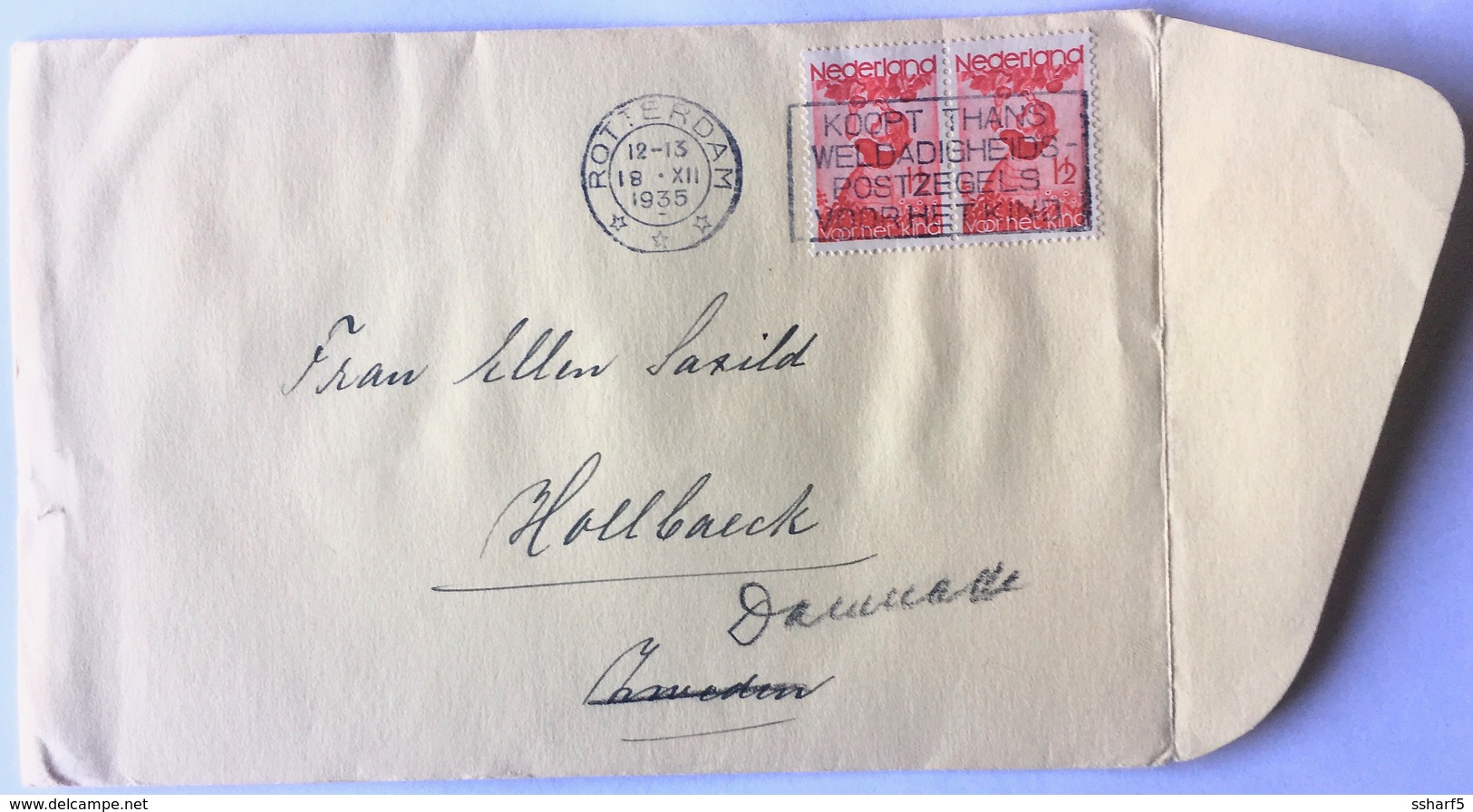 2 X 1 1/2 C Voor Het Kind RED On Printed Matter Cover To Denmark - Covers & Documents
