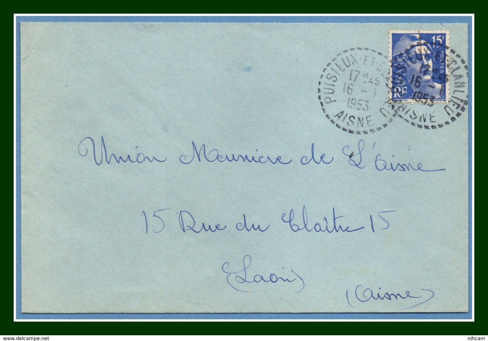 Lettre Puisieux Et Clanlieu ( Aisne 02 ) Type B7  1953 / Gandon - Manual Postmarks