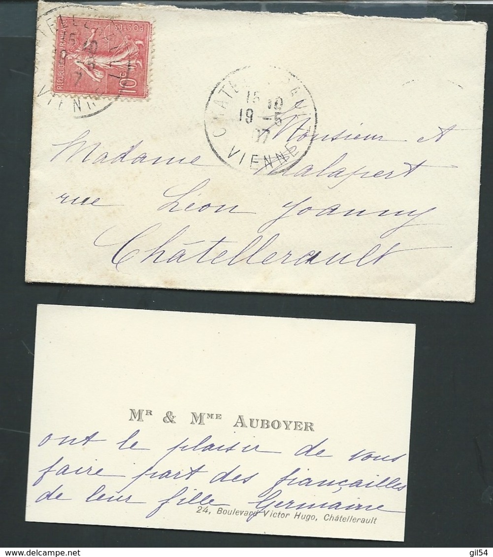 Chatellerault (86 )faire Part  Fiançailles De Germaine Auboyer  Avec M Victor Amant Docteur En Droit En 1907  Ax14510 - Fiançailles