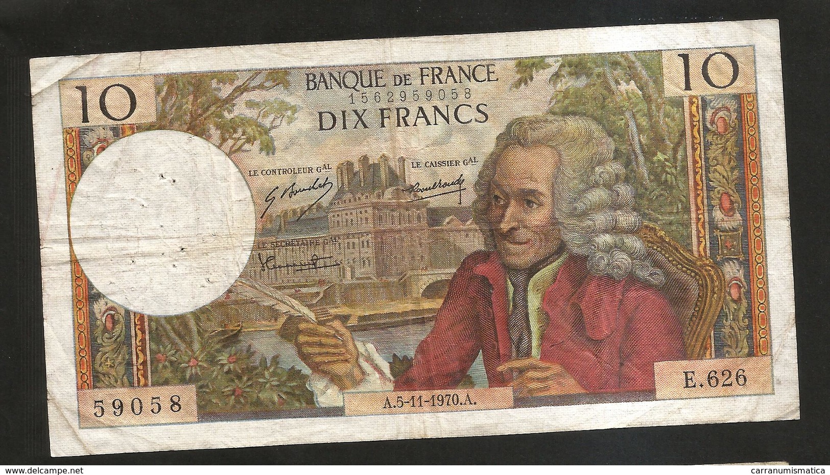FRANCE - BANQUE De FRANCE - 10 Francs VOLTAIRE ( A. 5 / 11 / 1970 ) Serie: E. 626 - 10 F 1963-1973 ''Voltaire''