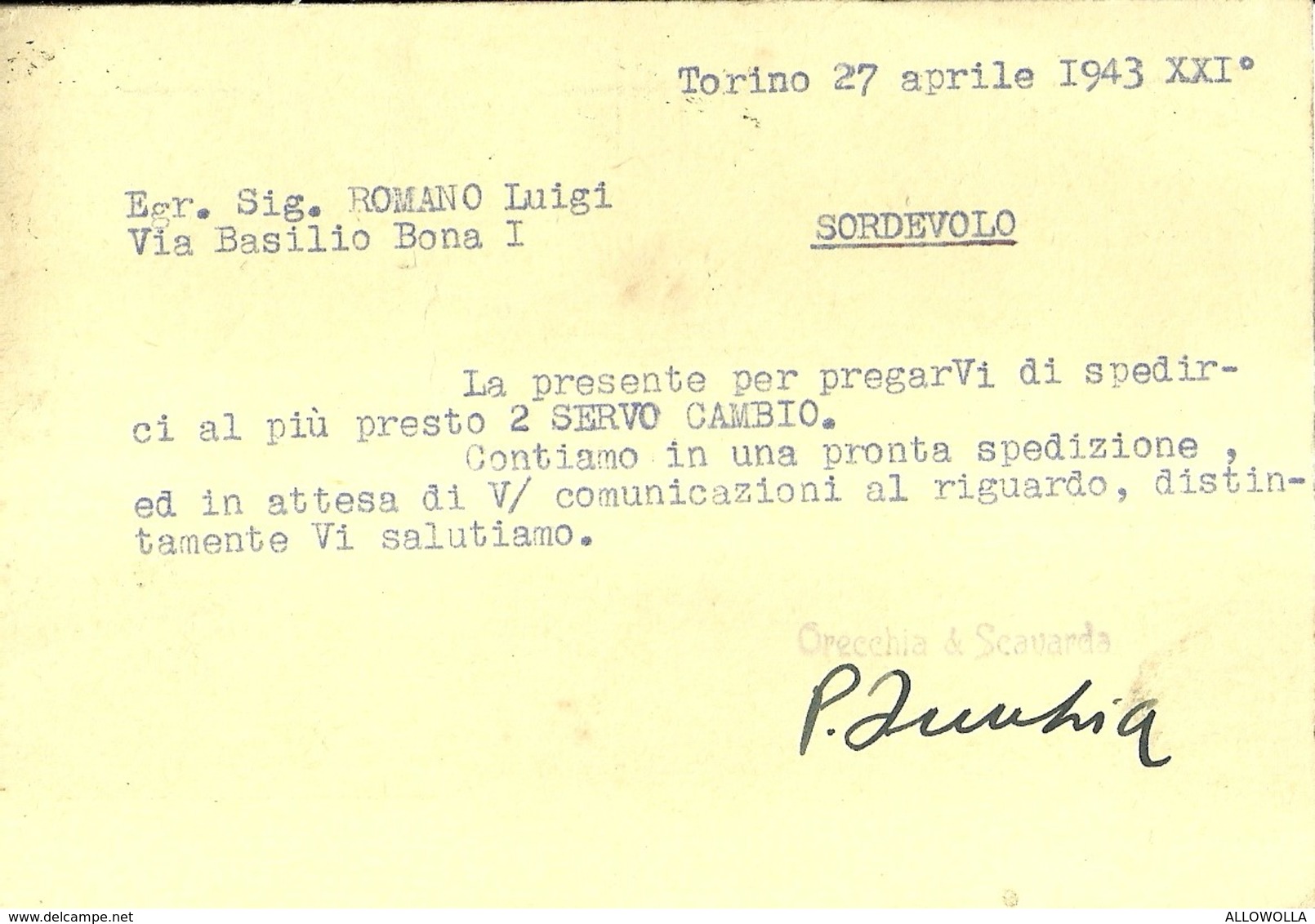 1434 "INGG. ORECCHIA & SCAVARDA - CONC. FIAT-VENDITA AUTOVEICOLI INDUSTRIALI" CART. POST. ORIG. SPEDITA - Altri & Non Classificati