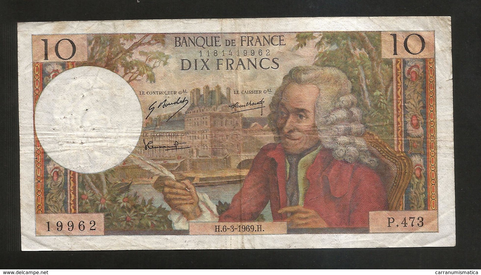 FRANCE - BANQUE De FRANCE - 10 Francs VOLTAIRE ( H. 6 / 3 / 1969 ) Serie: P. 473 - 10 F 1963-1973 ''Voltaire''